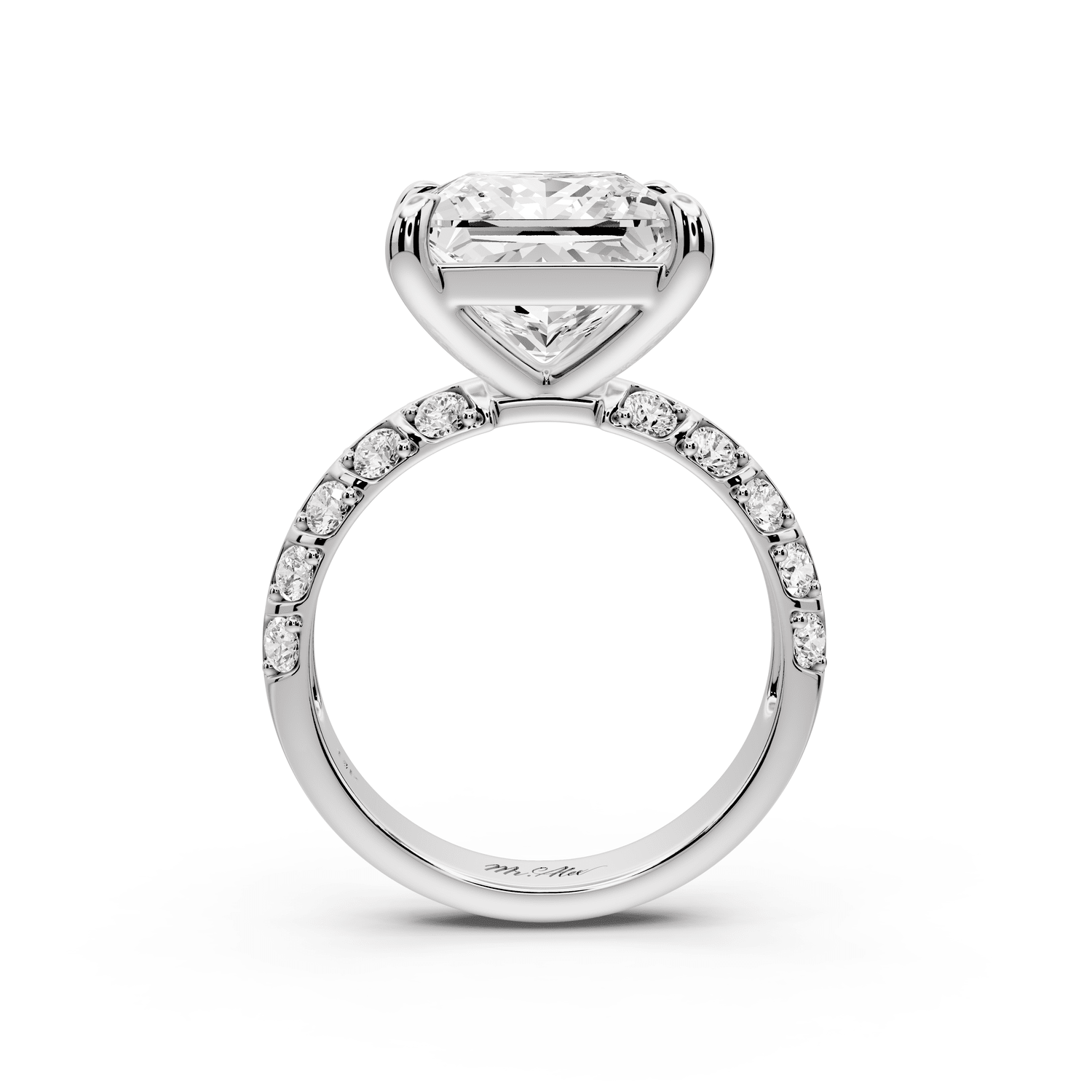 Jessica - 5ct 14k white gold Princess Split-Shank Engagement Ring with Double-Row Shared-Prong Pavé Band - Mr. Alex Jewelry