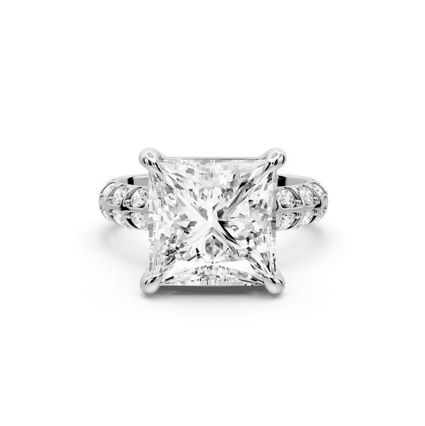 Jessica - 5ct 14k white gold Princess Split-Shank Engagement Ring with Double-Row Shared-Prong Pavé Band - Mr. Alex Jewelry