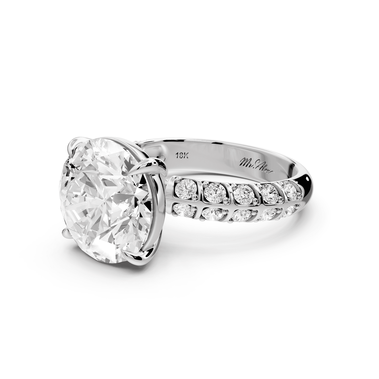 Jessica - 5ct 14k white gold Round Split-Shank Engagement Ring with Double-Row Shared-Prong Pavé Band - Mr. Alex Jewelry