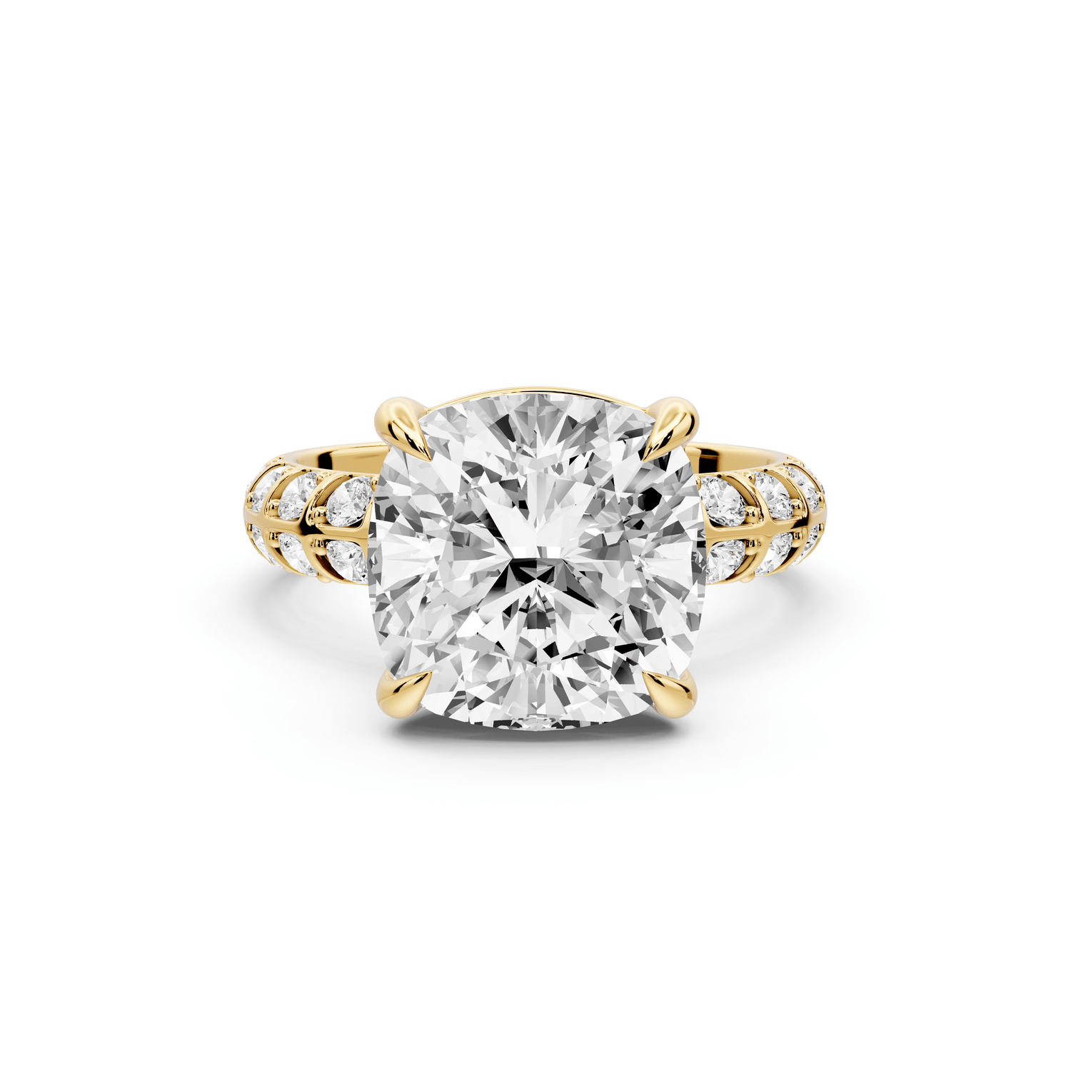 Jessica - 5ct 14k yellow gold Cushion Split-Shank Engagement Ring with Double-Row Shared-Prong Pavé Band - Mr. Alex Jewelry