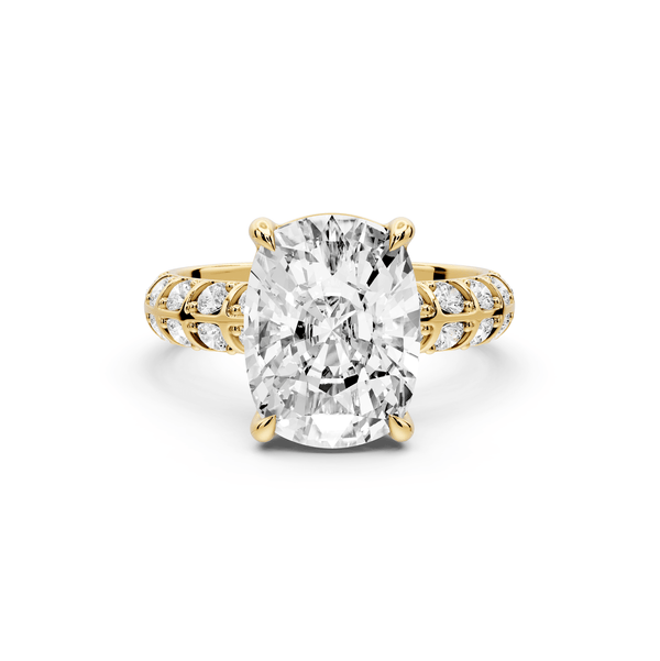 Jessica - 5ct 14k yellow gold Ecushion Split-Shank Engagement Ring with Double-Row Shared-Prong Pavé Band - Mr. Alex Jewelry