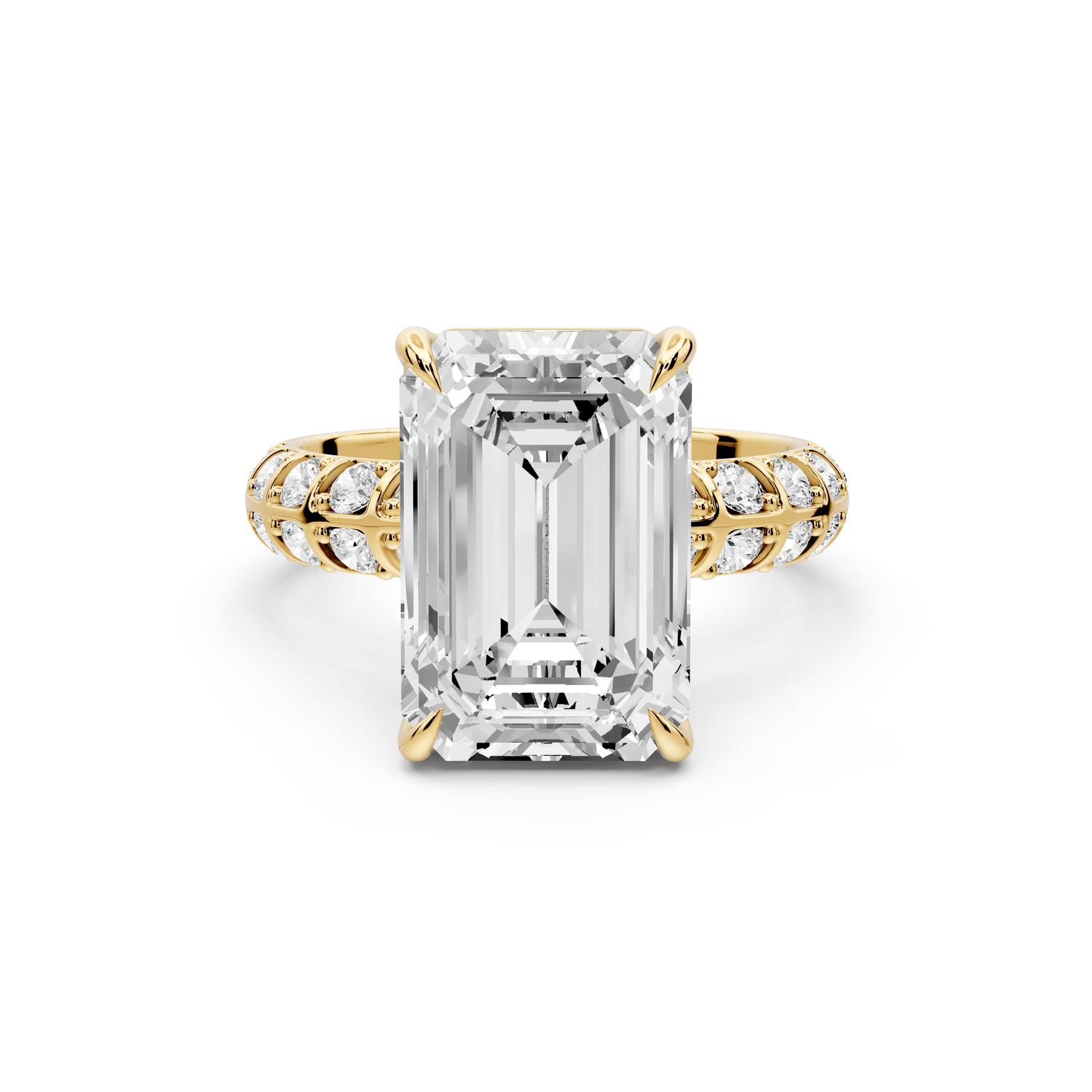 Jessica - 5ct 14k yellow gold Emerald Split-Shank Engagement Ring with Double-Row Shared-Prong Pavé Band - Mr. Alex Jewelry