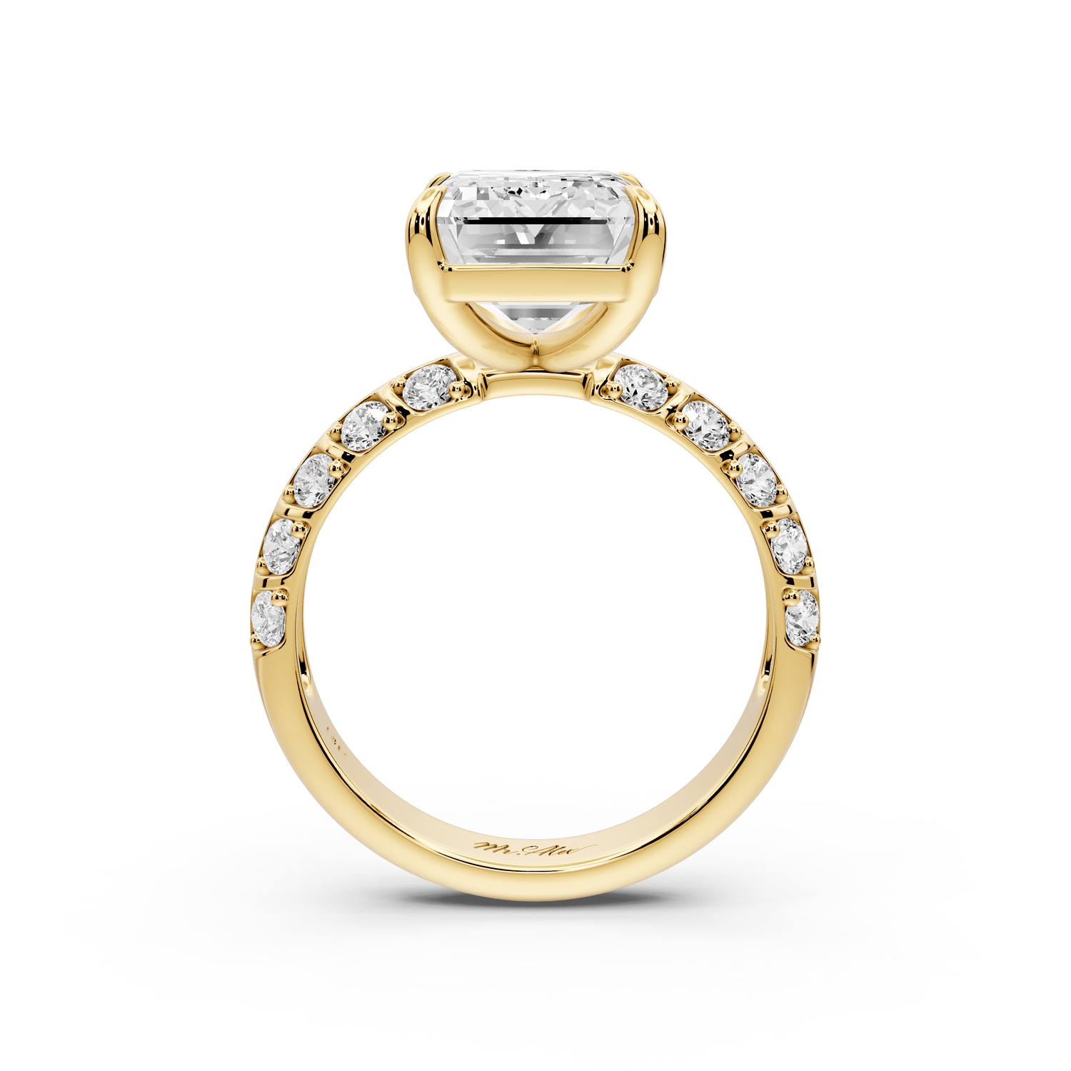 Jessica - 5ct 14k yellow gold Emerald Split-Shank Engagement Ring with Double-Row Shared-Prong Pavé Band - Mr. Alex Jewelry