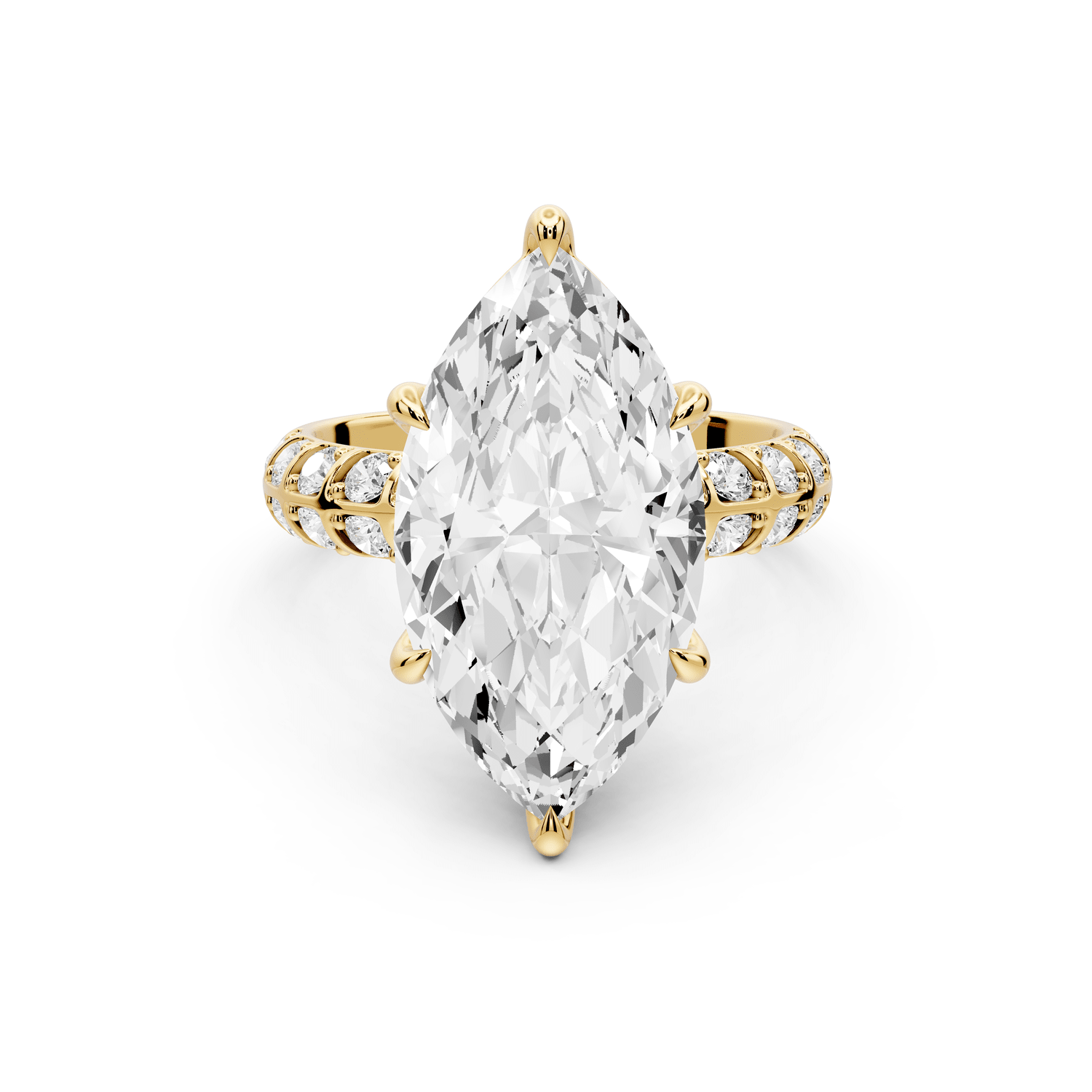 Jessica - 5ct 14k yellow gold Marquise Split-Shank Engagement Ring with Double-Row Shared-Prong Pavé Band - Mr. Alex Jewelry
