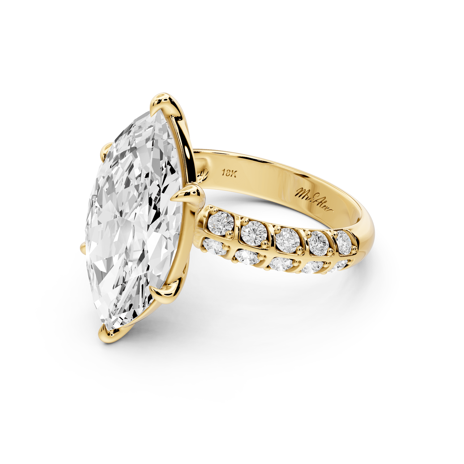 Jessica - 5ct 14k yellow gold Marquise Split-Shank Engagement Ring with Double-Row Shared-Prong Pavé Band - Mr. Alex Jewelry