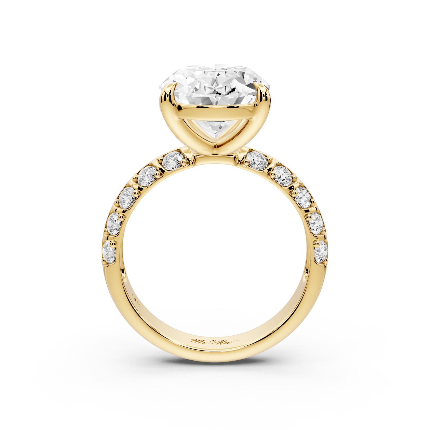 Jessica - 5ct 14k yellow gold Oval Split-Shank Engagement Ring with Double-Row Shared-Prong Pavé Band - Mr. Alex Jewelry