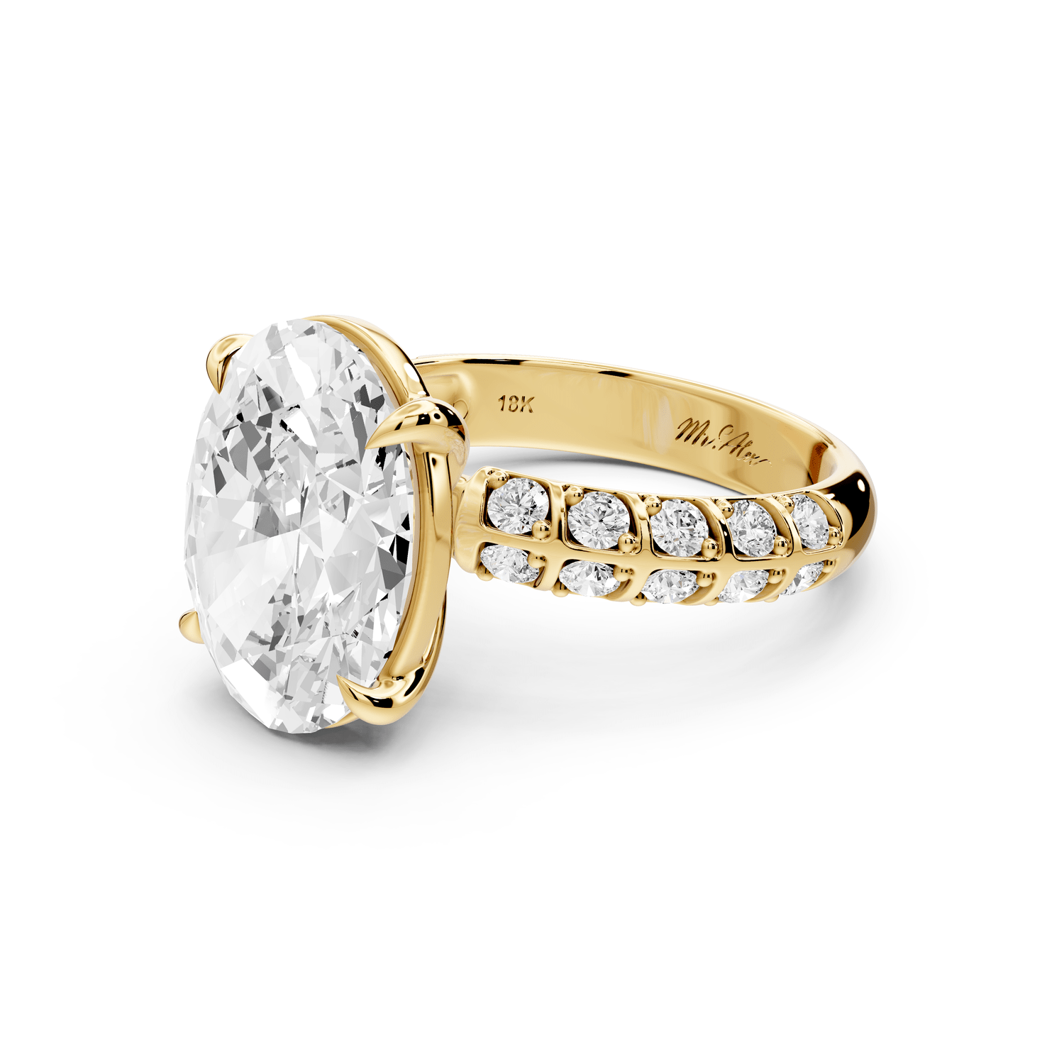 Jessica - 5ct 14k yellow gold Oval Split-Shank Engagement Ring with Double-Row Shared-Prong Pavé Band - Mr. Alex Jewelry