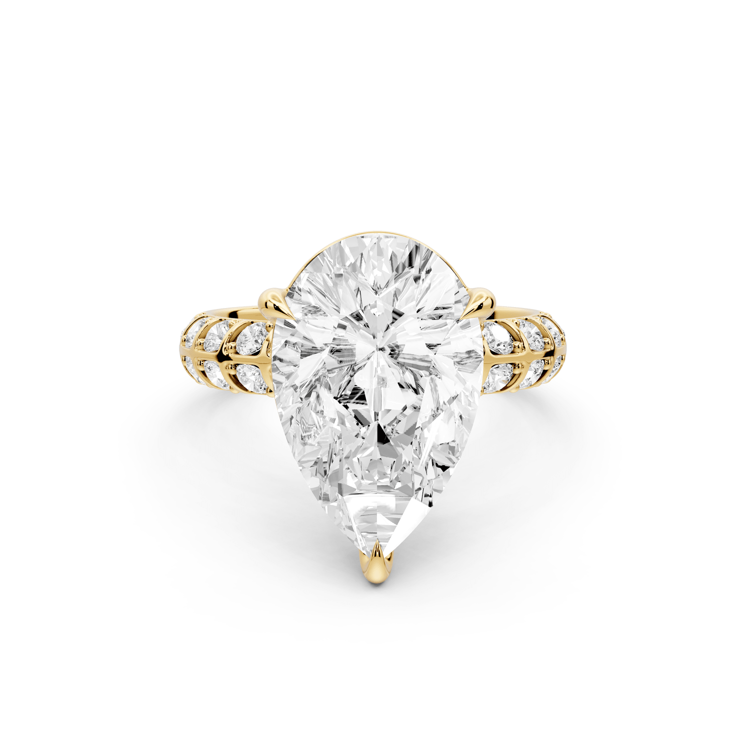 Jessica - 5ct 14k yellow gold Pear Split-Shank Engagement Ring with Double-Row Shared-Prong Pavé Band - Mr. Alex Jewelry