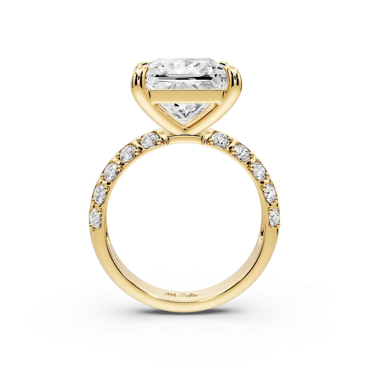 Jessica - 5ct 14k yellow gold Princess Split-Shank Engagement Ring with Double-Row Shared-Prong Pavé Band - Mr. Alex Jewelry