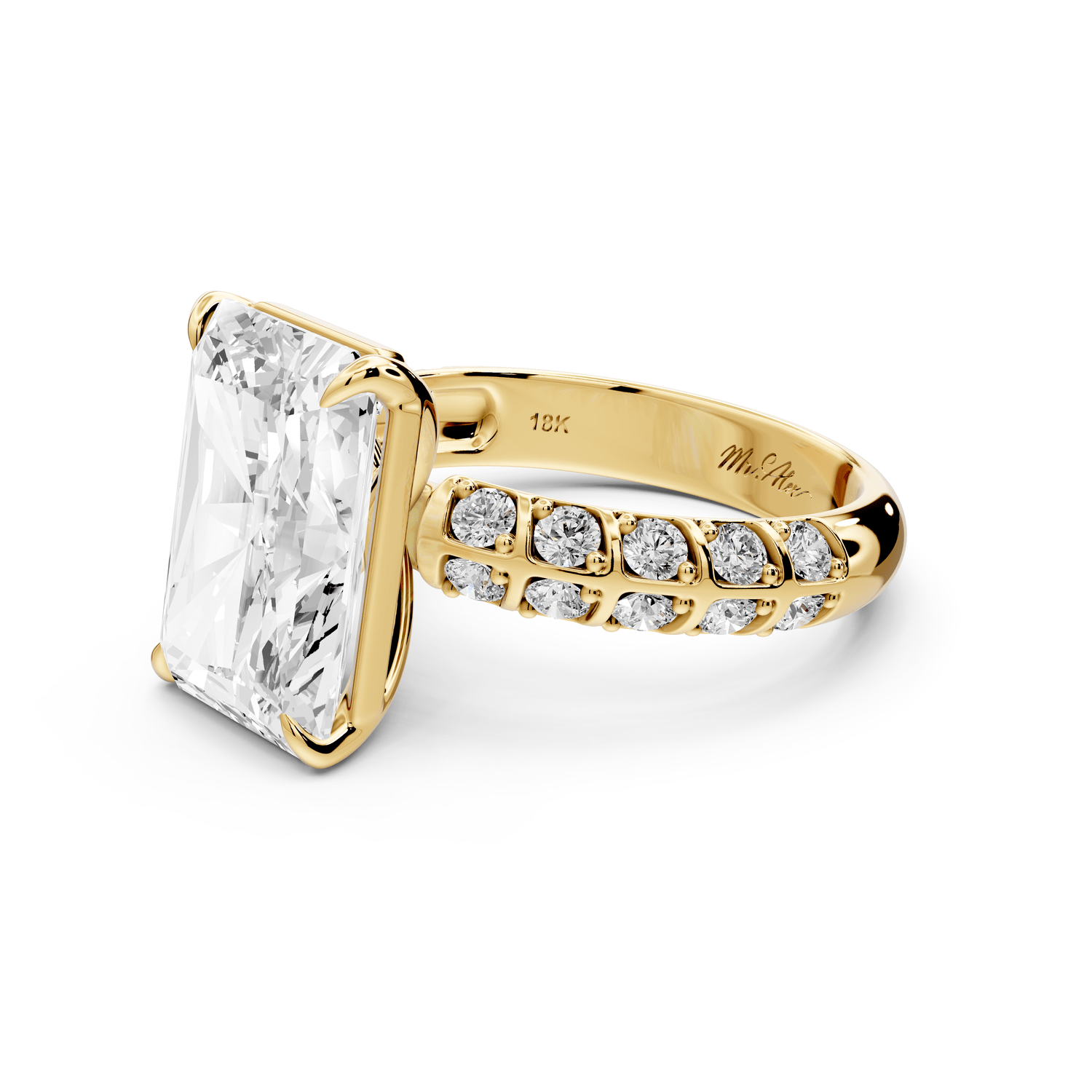 Jessica - 5ct 14k yellow gold Radiant Split-Shank Engagement Ring with Double-Row Shared-Prong Pavé Band - Mr. Alex Jewelry