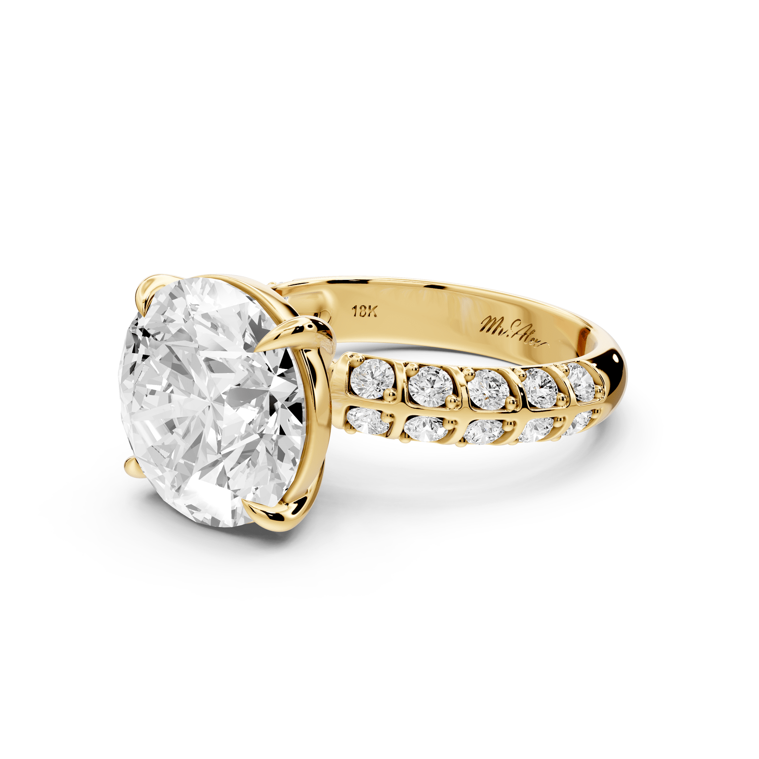 Jessica - 5ct 14k yellow gold Round Split-Shank Engagement Ring with Double-Row Shared-Prong Pavé Band - Mr. Alex Jewelry