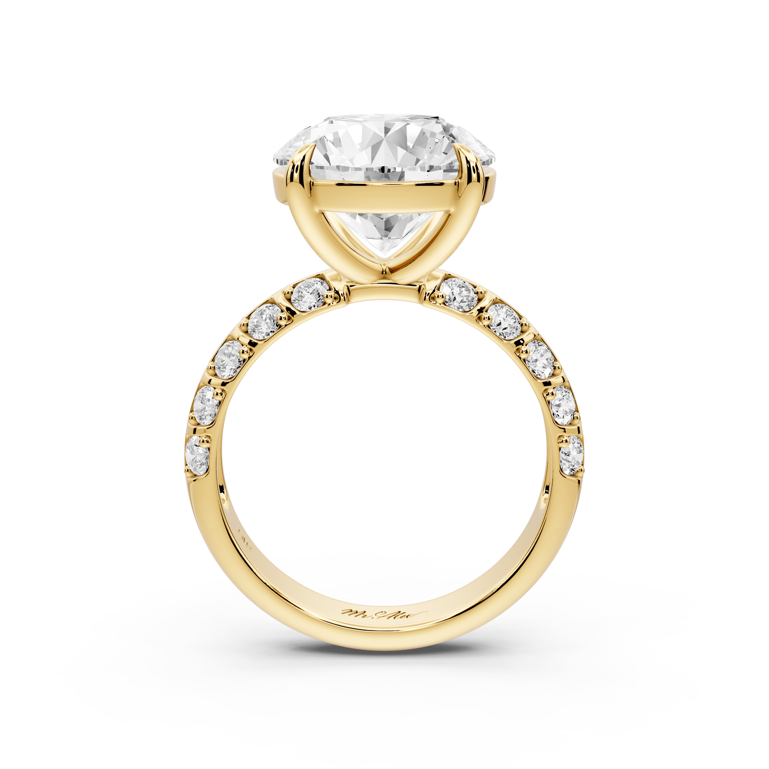 Jessica - 5ct 14k yellow gold Round Split-Shank Engagement Ring with Double-Row Shared-Prong Pavé Band - Mr. Alex Jewelry