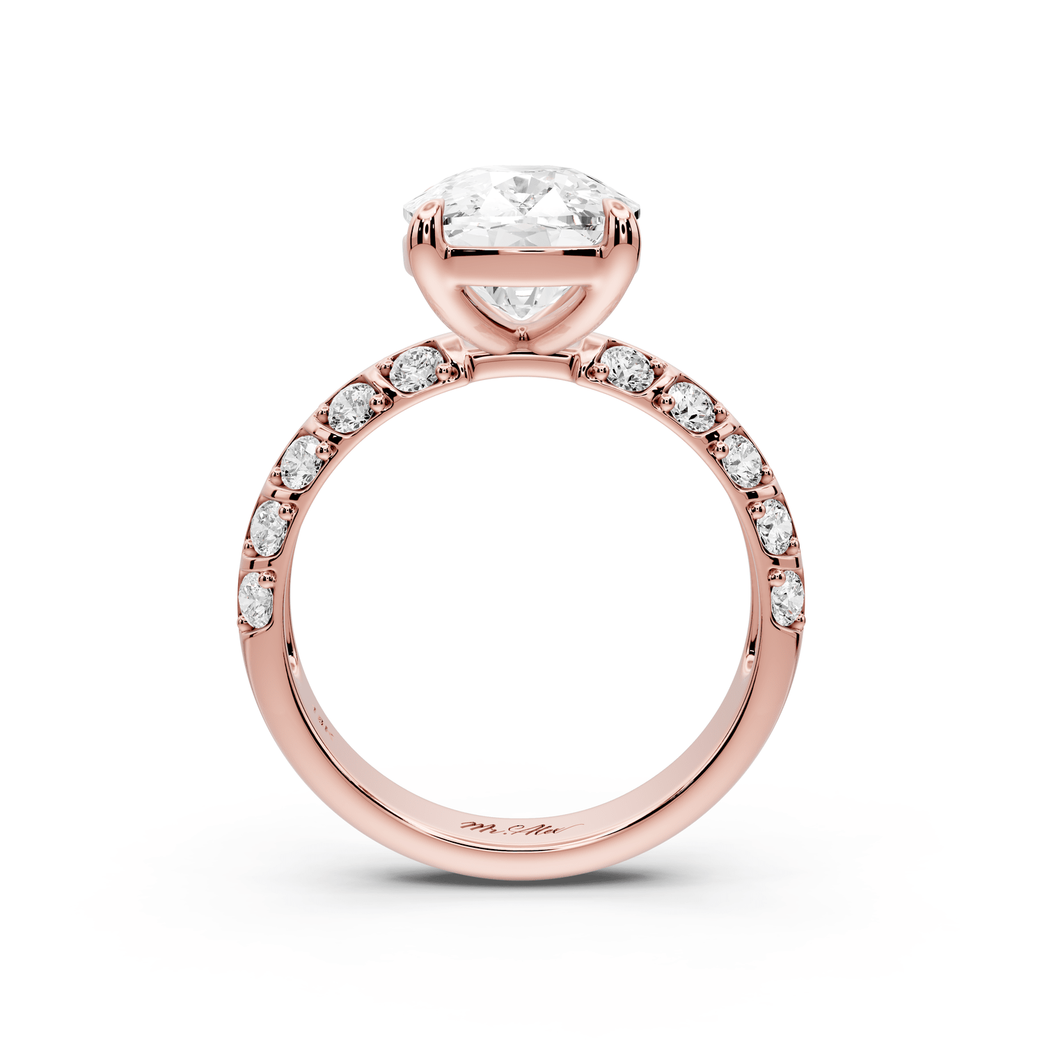 Jessica - 5ct 18k rose gold Ecushion Split-Shank Engagement Ring with Double-Row Shared-Prong Pavé Band - Mr. Alex Jewelry
