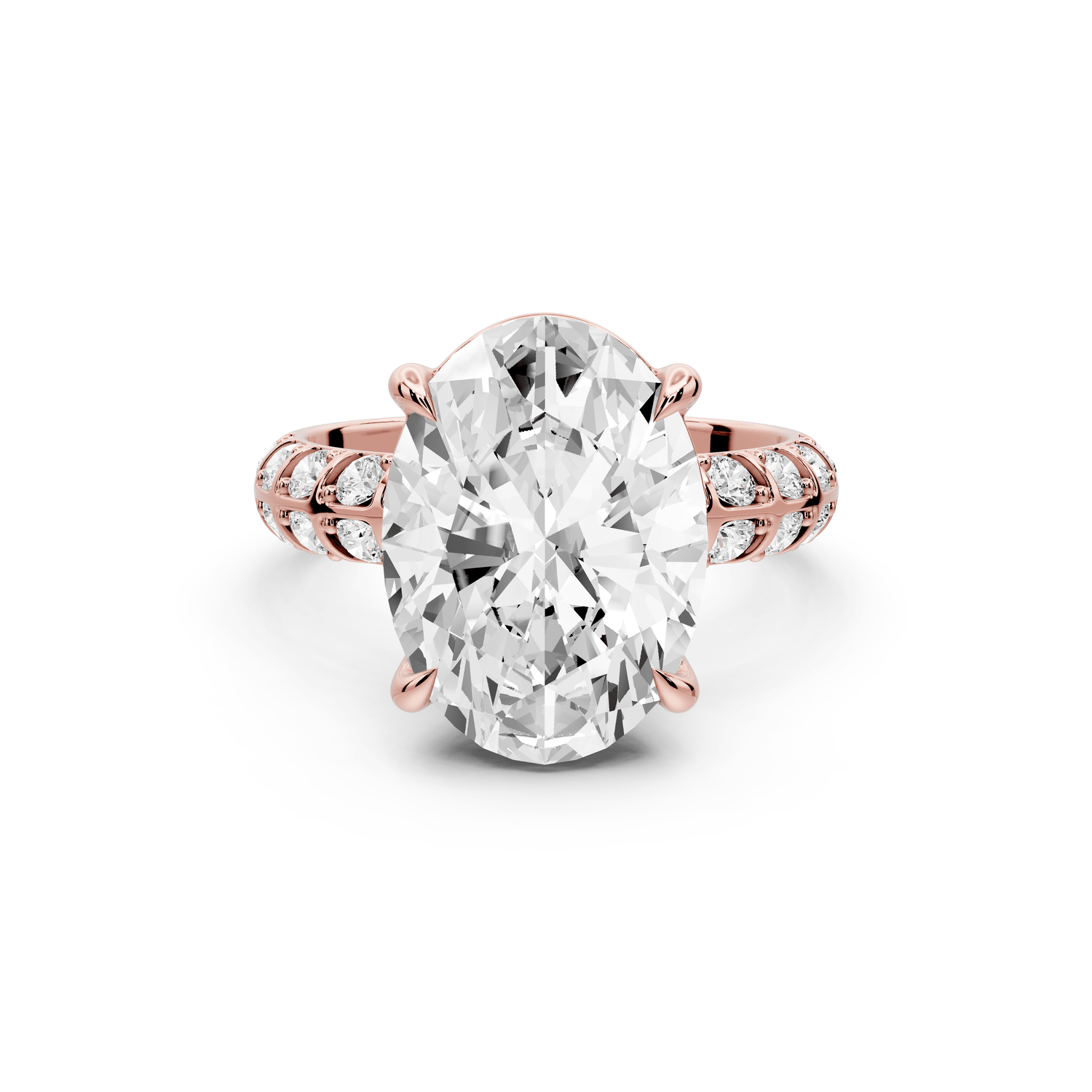 Jessica - 5ct 18k rose gold Oval Split-Shank Engagement Ring with Double-Row Shared-Prong Pavé Band - Mr. Alex Jewelry