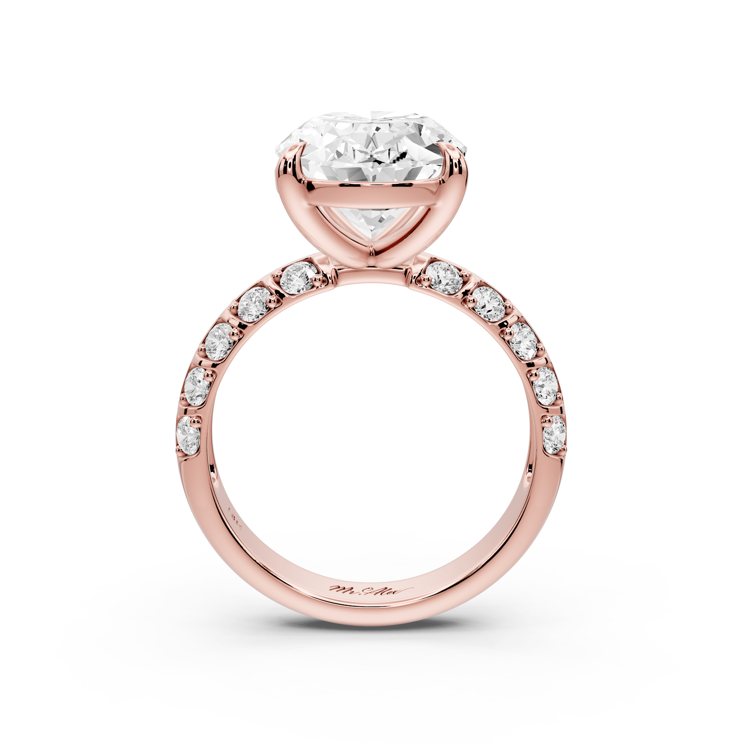 Jessica - 5ct 18k rose gold Oval Split-Shank Engagement Ring with Double-Row Shared-Prong Pavé Band - Mr. Alex Jewelry