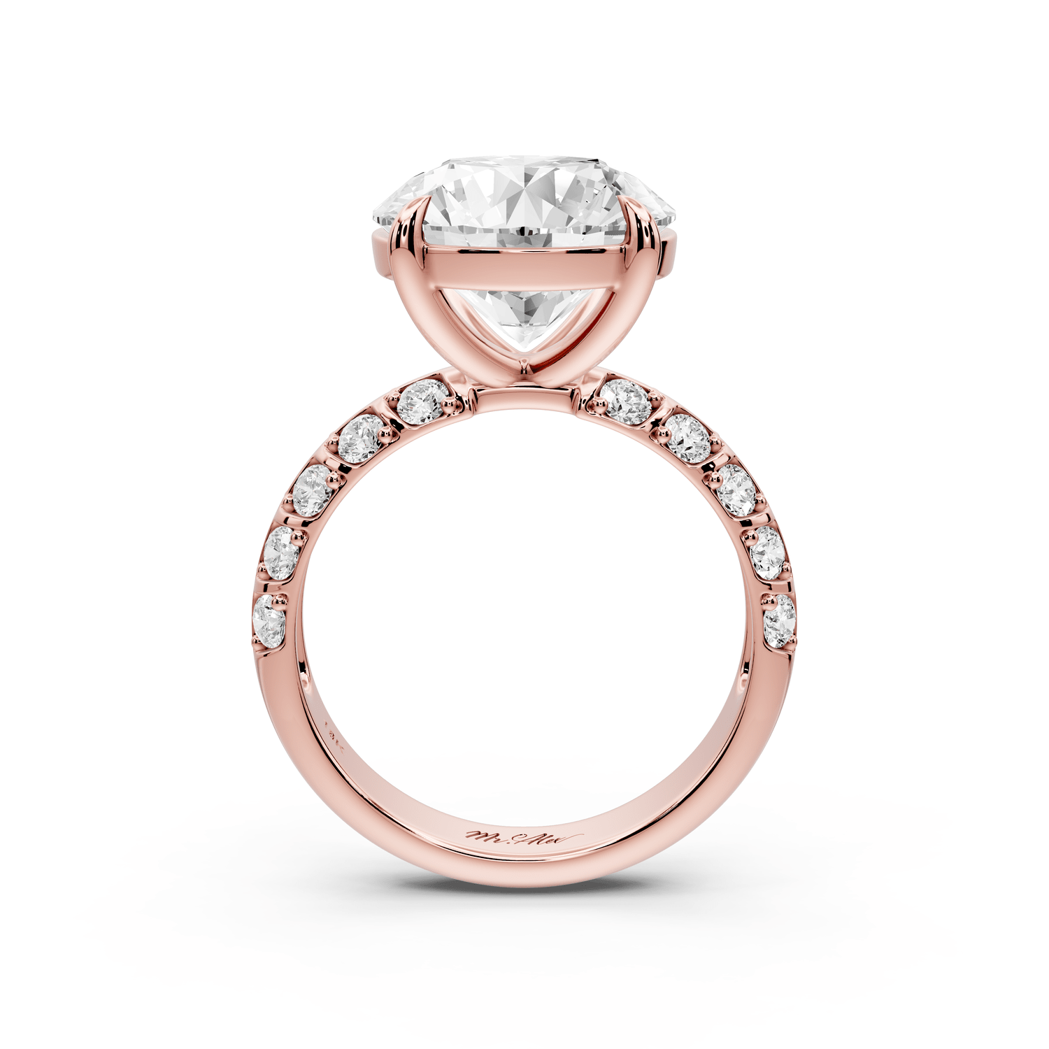 Jessica - 5ct 18k rose gold Round Split-Shank Engagement Ring with Double-Row Shared-Prong Pavé Band - Mr. Alex Jewelry