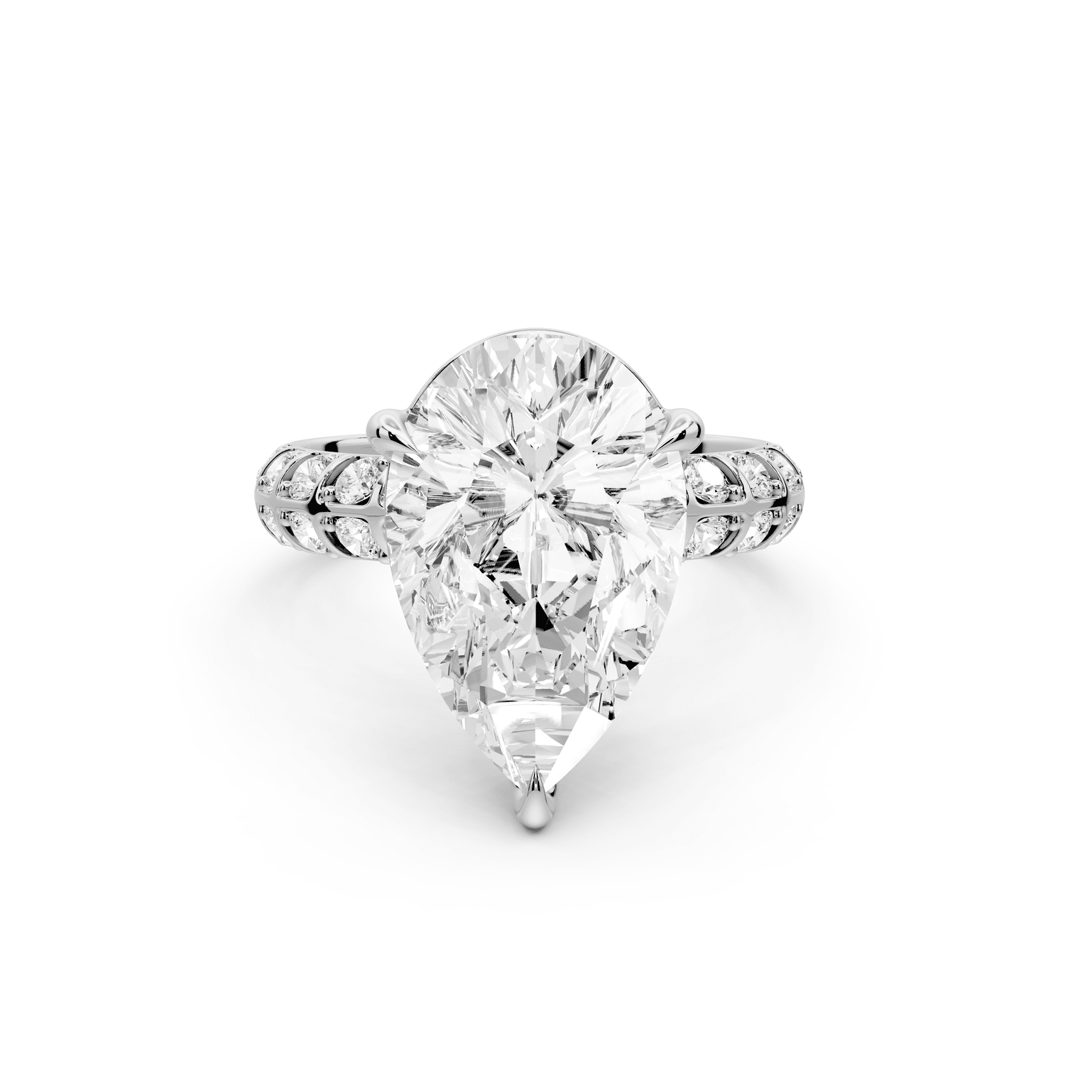 Jessica - 5ct 18k white gold Pear Split-Shank Engagement Ring with Double-Row Shared-Prong Pavé Band - Mr. Alex Jewelry