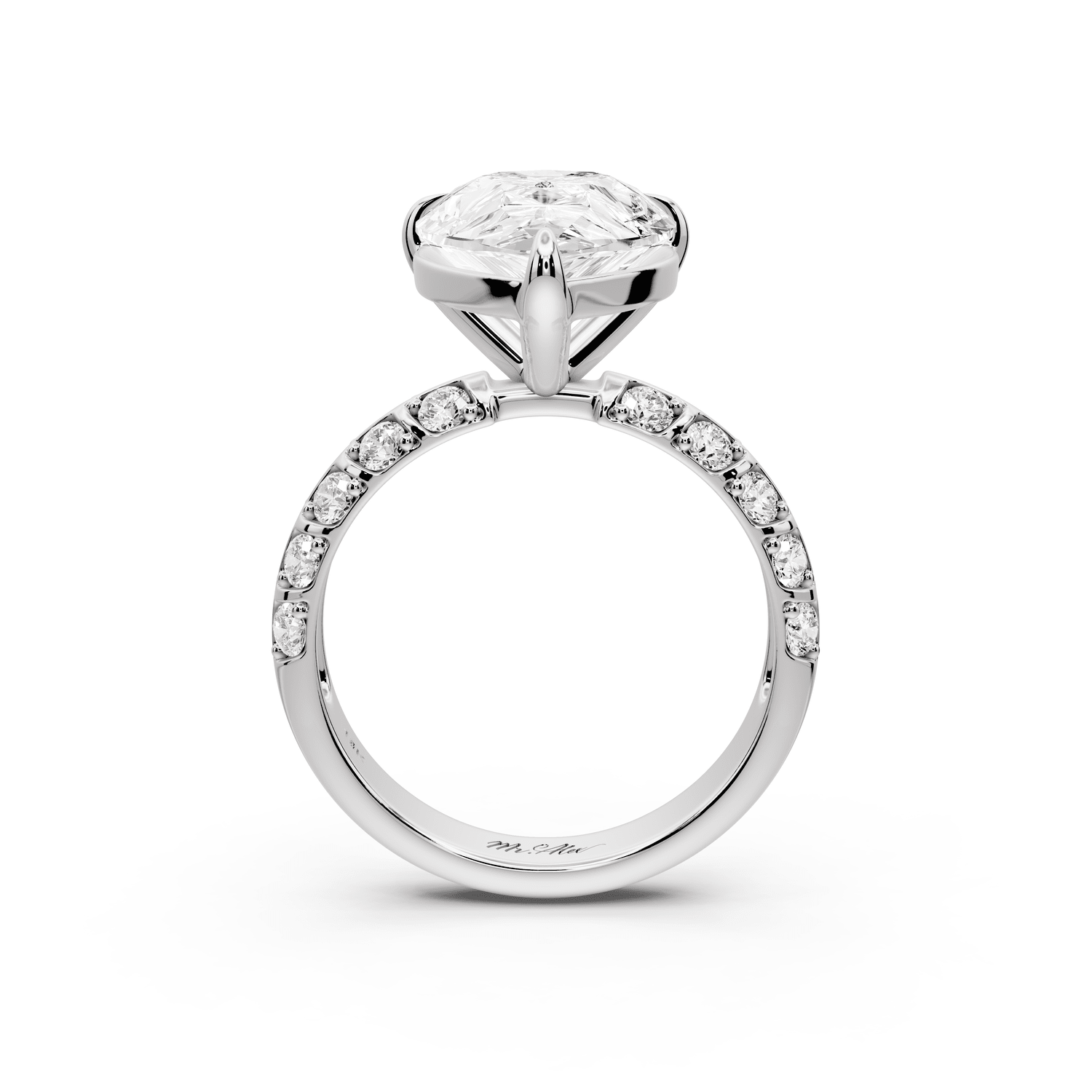 Jessica - 5ct 18k white gold Pear Split-Shank Engagement Ring with Double-Row Shared-Prong Pavé Band - Mr. Alex Jewelry