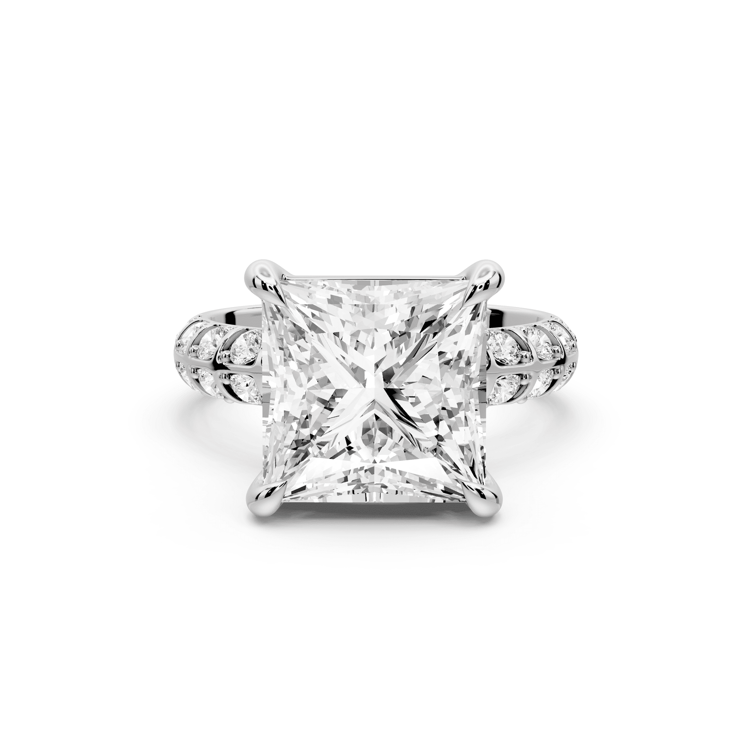 Jessica - 5ct 18k white gold Princess Split-Shank Engagement Ring with Double-Row Shared-Prong Pavé Band - Mr. Alex Jewelry