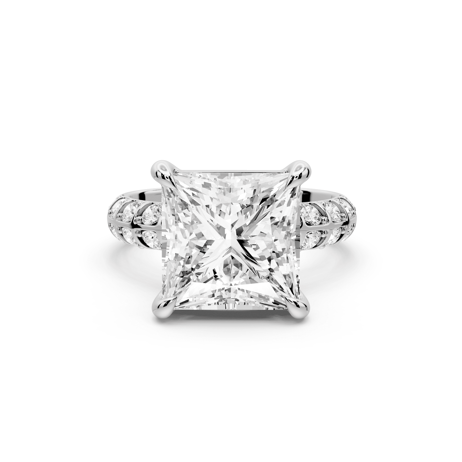 Jessica - 5ct 18k white gold Princess Split-Shank Engagement Ring with Double-Row Shared-Prong Pavé Band - Mr. Alex Jewelry