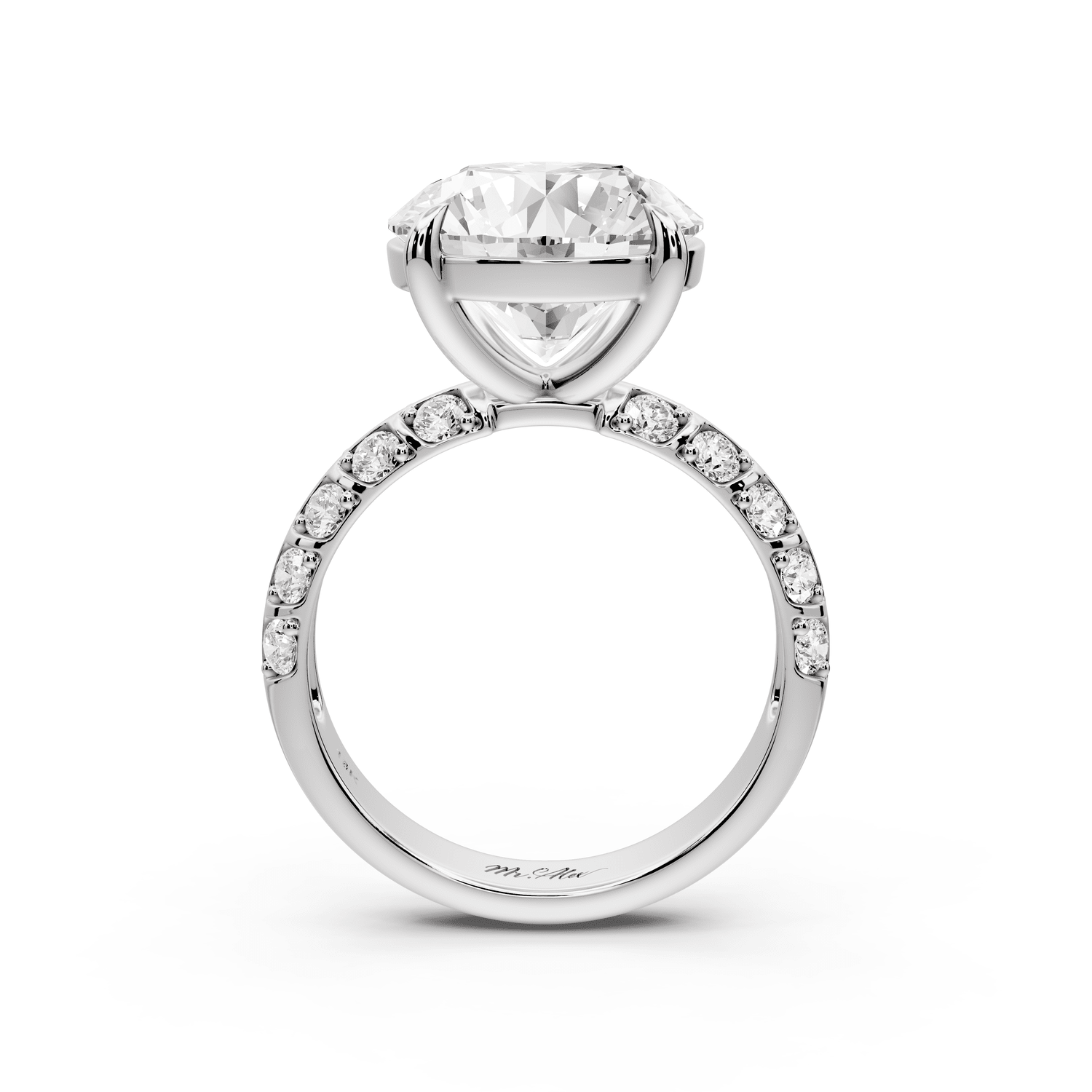 Jessica - 5ct 18k white gold Round Split-Shank Engagement Ring with Double-Row Shared-Prong Pavé Band - Mr. Alex Jewelry