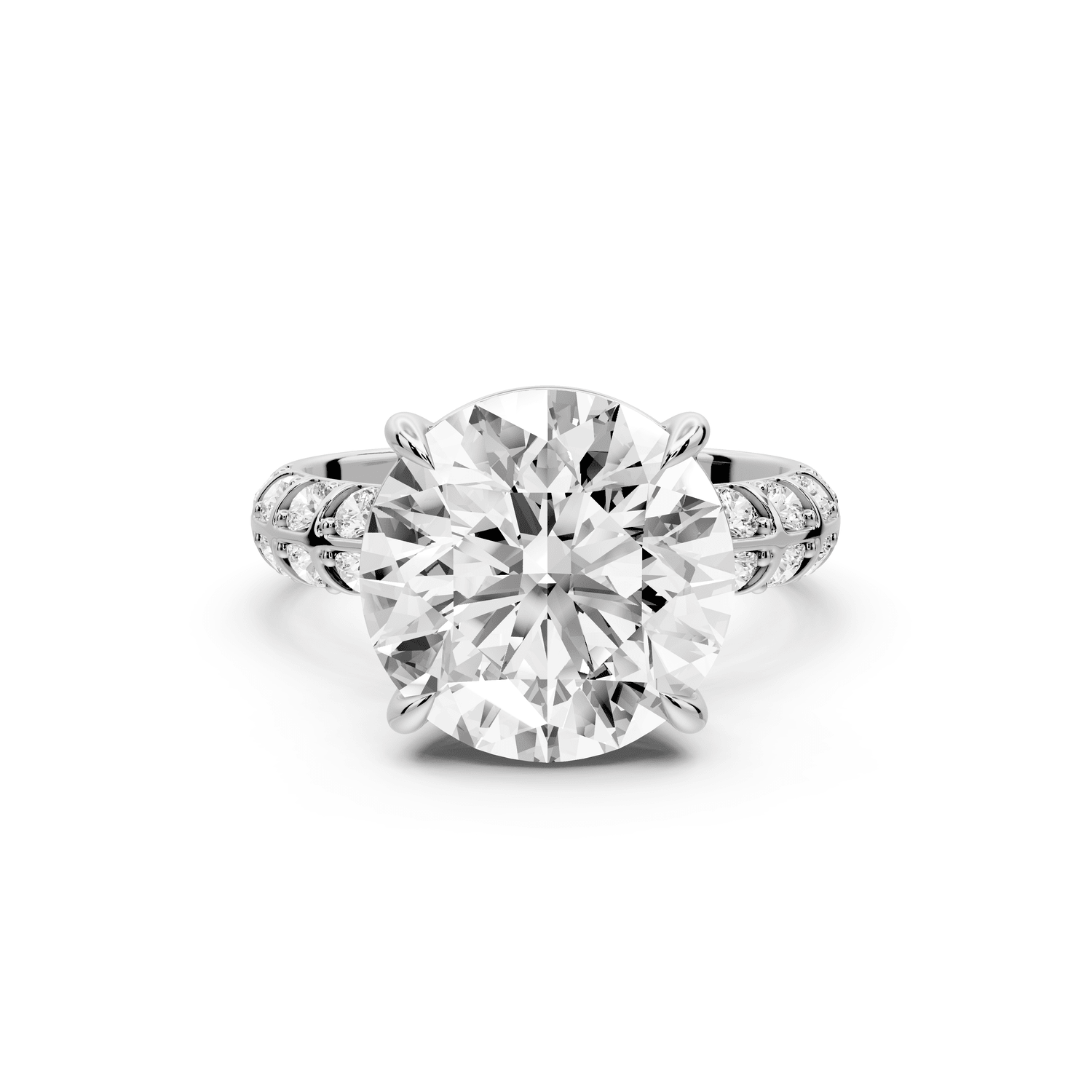 Jessica - 5ct 18k white gold Round Split-Shank Engagement Ring with Double-Row Shared-Prong Pavé Band - Mr. Alex Jewelry