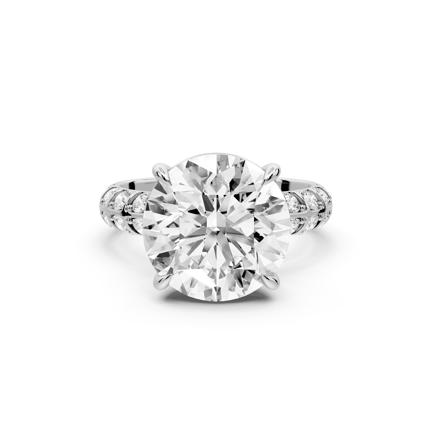 Jessica - 5ct 18k white gold Round Split-Shank Engagement Ring with Double-Row Shared-Prong Pavé Band - Mr. Alex Jewelry