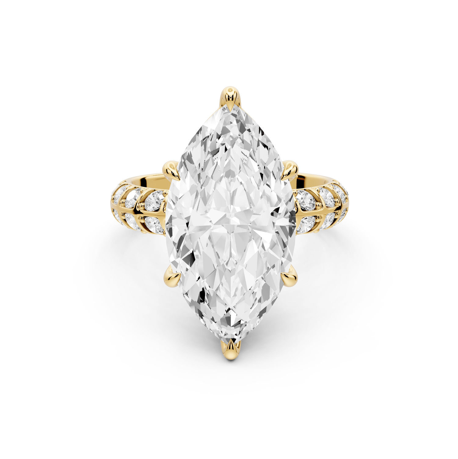 Jessica - 5ct 18k yellow gold Marquise Split-Shank Engagement Ring with Double-Row Shared-Prong Pavé Band - Mr. Alex Jewelry