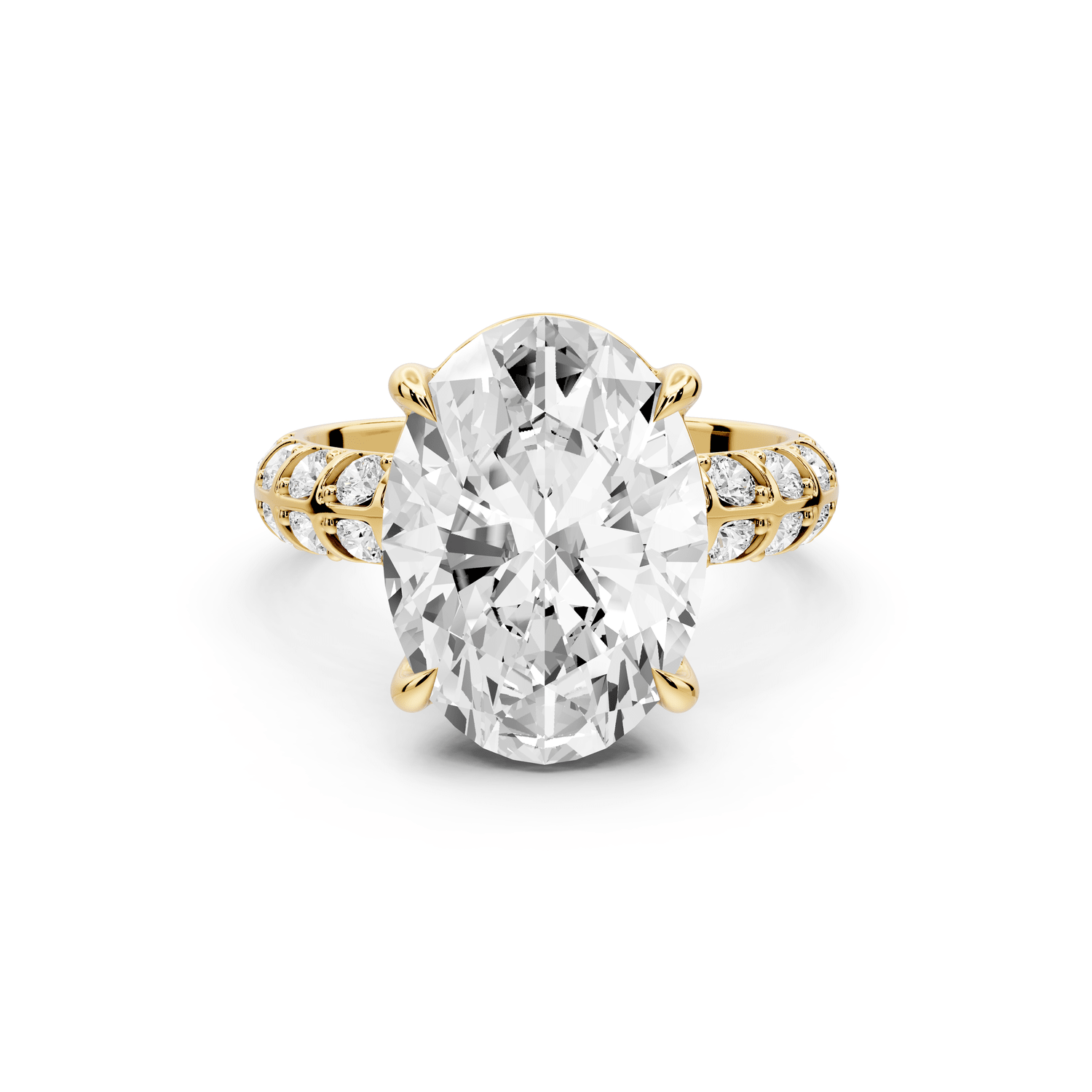 Jessica - 5ct 18k yellow gold Oval Split-Shank Engagement Ring with Double-Row Shared-Prong Pavé Band - Mr. Alex Jewelry