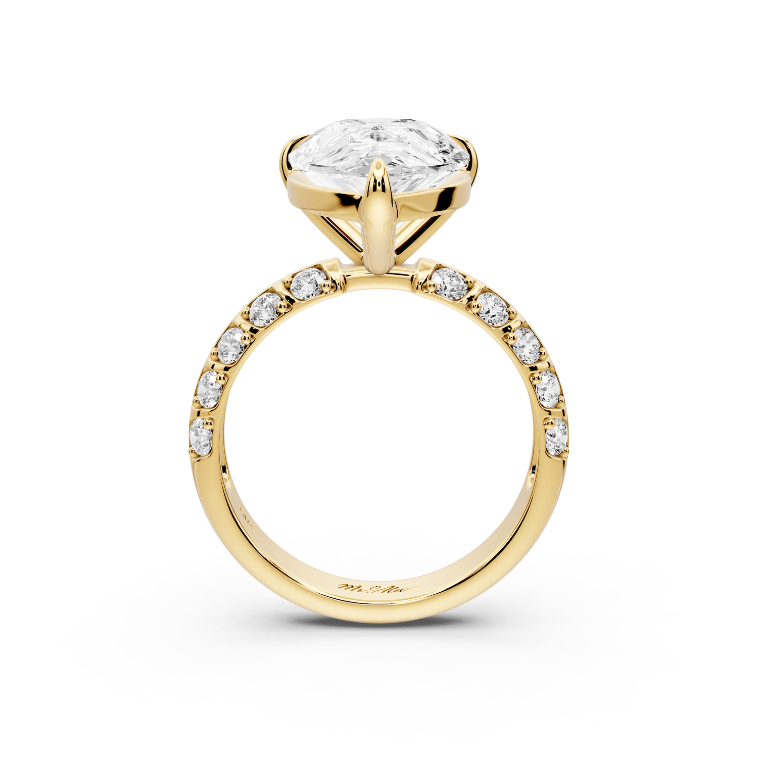 Jessica - 5ct 18k yellow gold Pear Split-Shank Engagement Ring with Double-Row Shared-Prong Pavé Band - Mr. Alex Jewelry