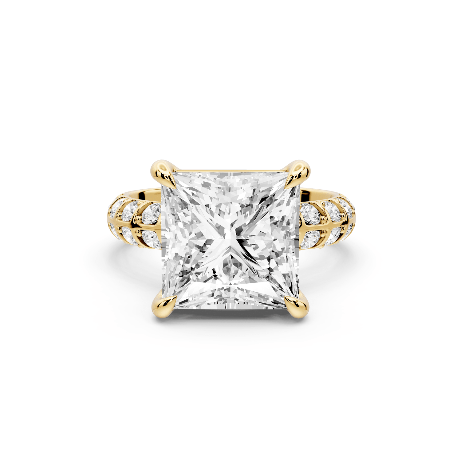Jessica - 5ct 18k yellow gold Princess Split-Shank Engagement Ring with Double-Row Shared-Prong Pavé Band - Mr. Alex Jewelry
