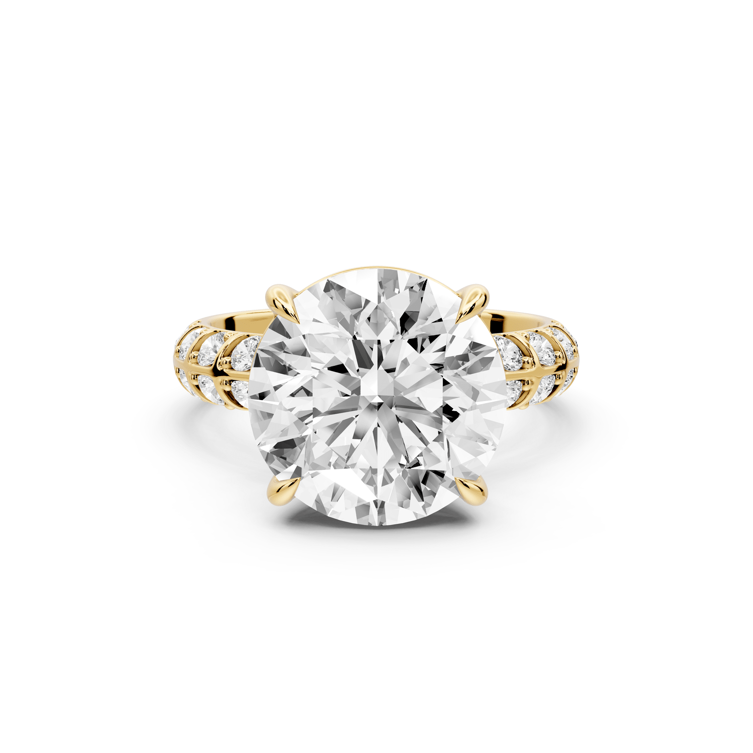 Jessica - 5ct 18k yellow gold Round Split-Shank Engagement Ring with Double-Row Shared-Prong Pavé Band - Mr. Alex Jewelry