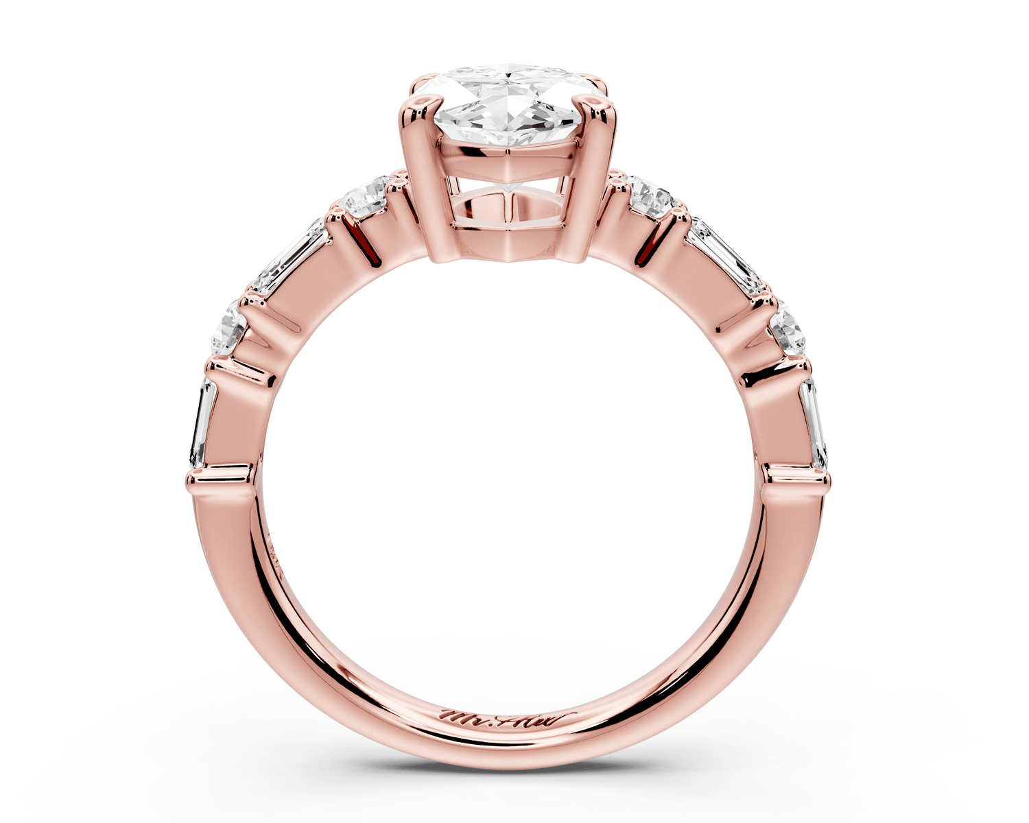 Juliette - 2ct 14k rose gold marquise with Alternating Round and Emerald 8 - Stone Band Engagement Ring - Mr. Alex Jewelry