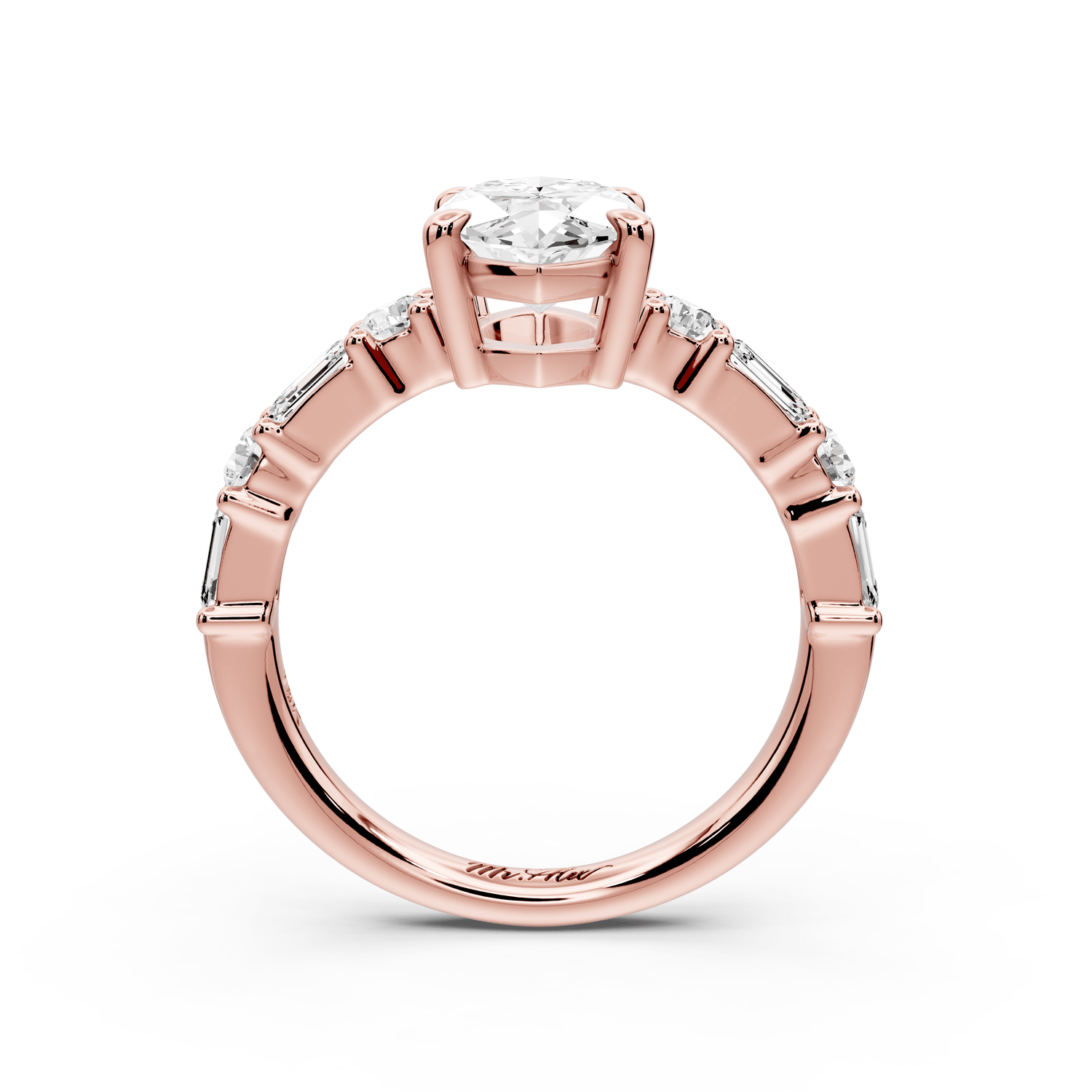 Juliette - 2ct 14k rose gold marquise with Alternating Round and Emerald 8 - Stone Band Engagement Ring - Mr. Alex Jewelry