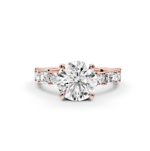 Juliette - 2ct 14k rose gold round with Alternating Round and Emerald 8 - Stone Band Engagement Ring - Mr. Alex Jewelry
