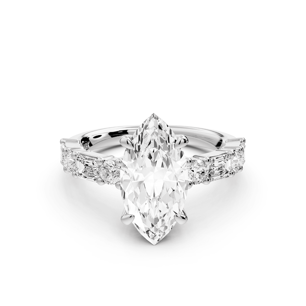 Juliette - 2ct 14k white gold marquise with Alternating Round and Emerald 8 - Stone Band Engagement Ring - Mr. Alex Jewelry