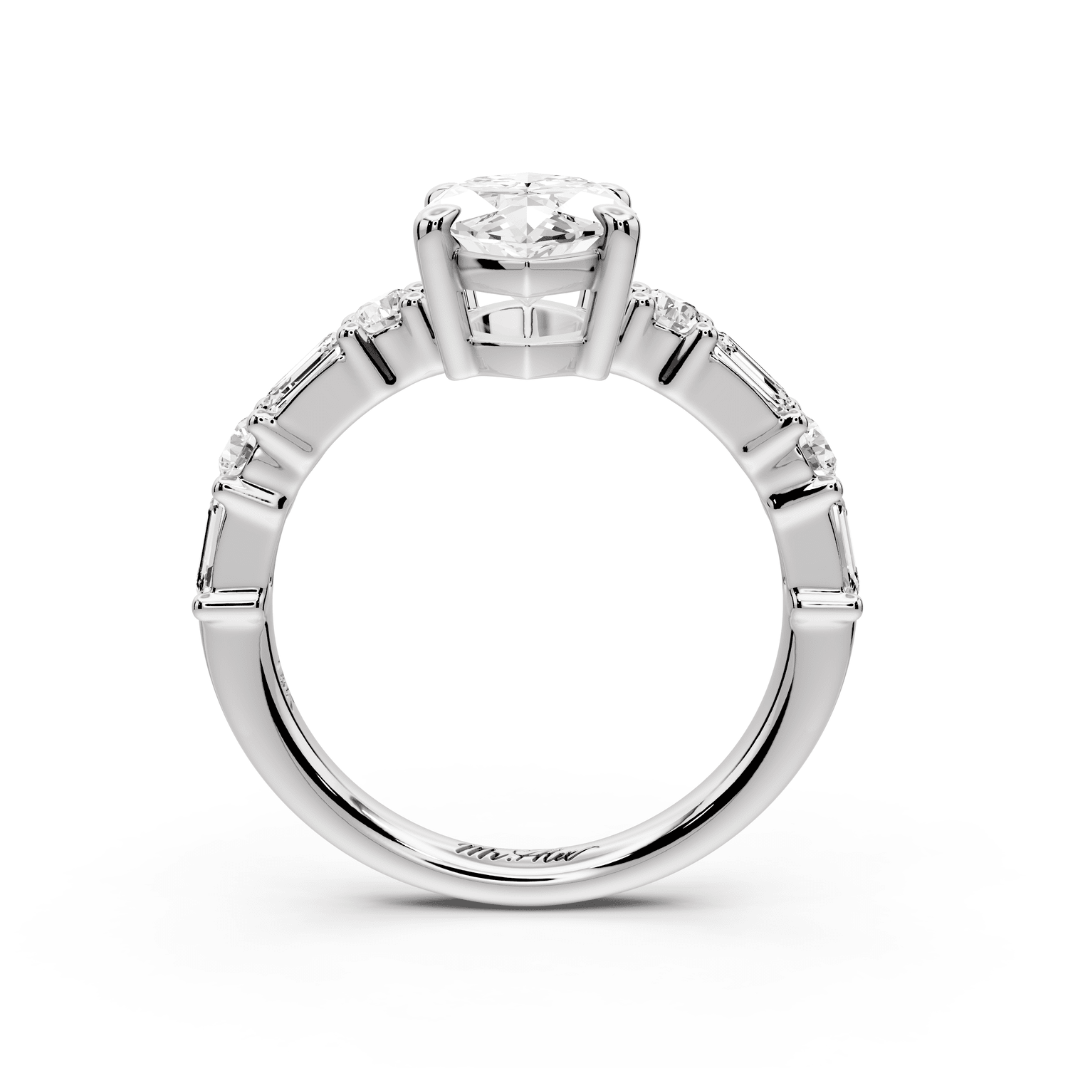 Juliette - 2ct 14k white gold marquise with Alternating Round and Emerald 8 - Stone Band Engagement Ring - Mr. Alex Jewelry
