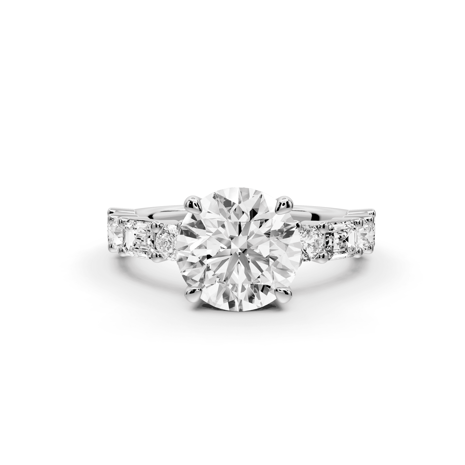 Juliette - 2ct 14k white gold round with Alternating Round and Emerald 8 - Stone Band Engagement Ring - Mr. Alex Jewelry