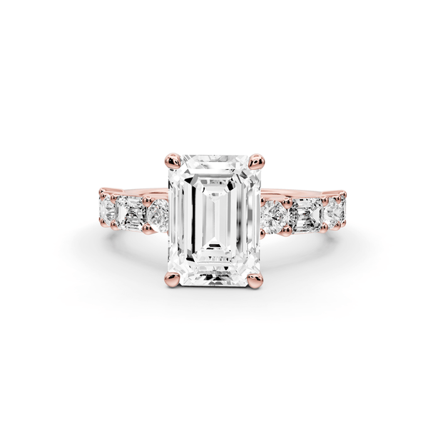 Juliette - 2ct 18k rose gold emerald with Alternating Round and Emerald 8 - Stone Band Engagement Ring - Mr. Alex Jewelry