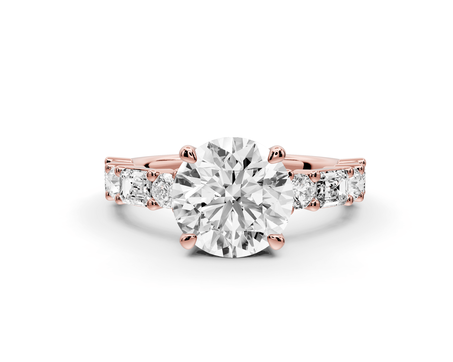 Juliette - 2ct 18k rose gold round with Alternating Round and Emerald 8 - Stone Band Engagement Ring - Mr. Alex Jewelry