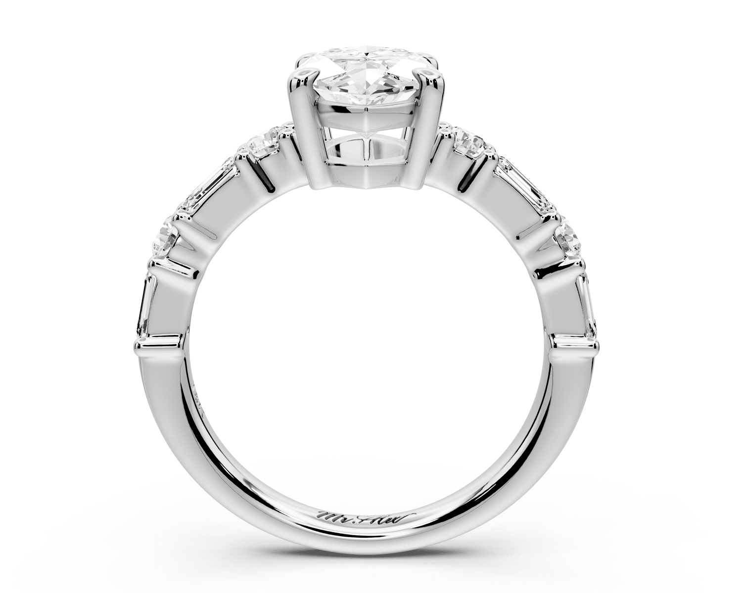 Juliette - 2ct 18k white gold marquise with Alternating Round and Emerald 8 - Stone Band Engagement Ring - Mr. Alex Jewelry
