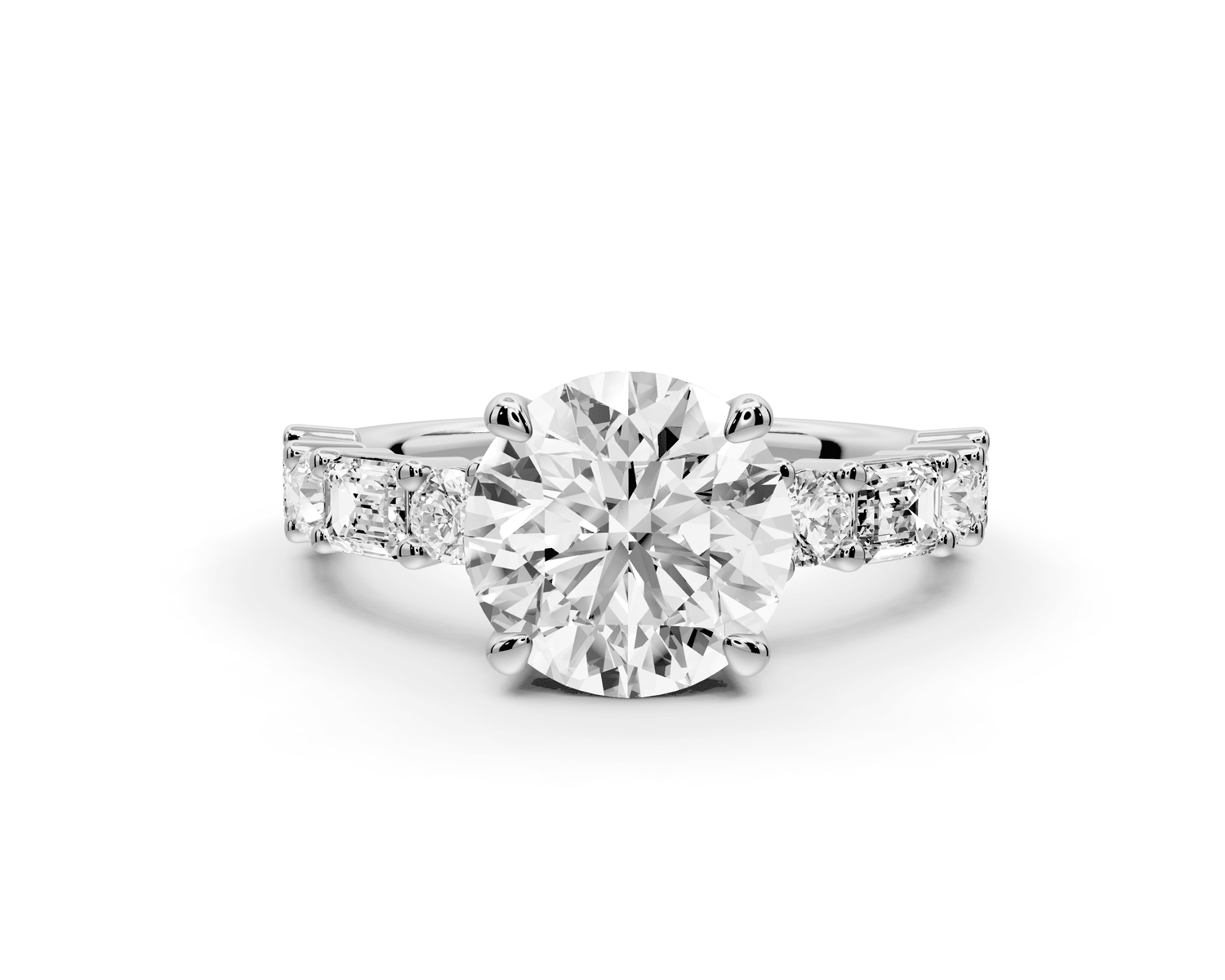 Juliette - 2ct 18k white gold round with Alternating Round and Emerald 8 - Stone Band Engagement Ring - Mr. Alex Jewelry