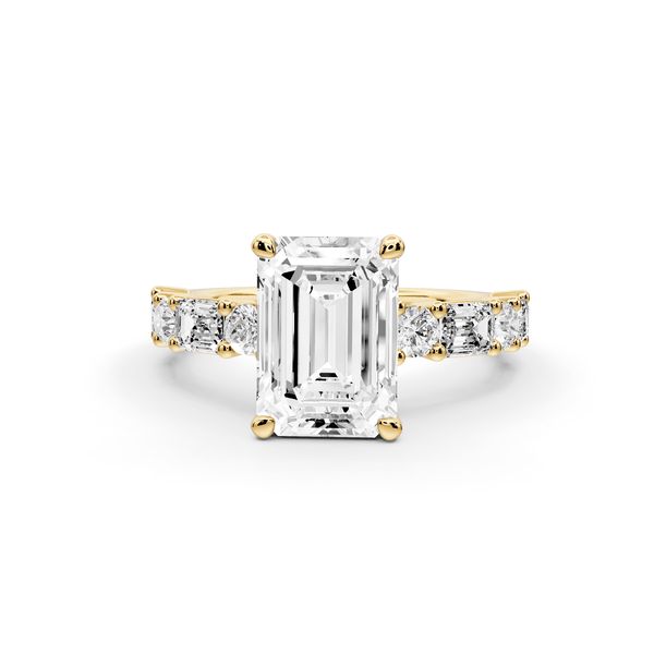 Juliette - 2ct 18k yellow gold emerald with Alternating Round and Emerald 8 - Stone Band Engagement Ring - Mr. Alex Jewelry