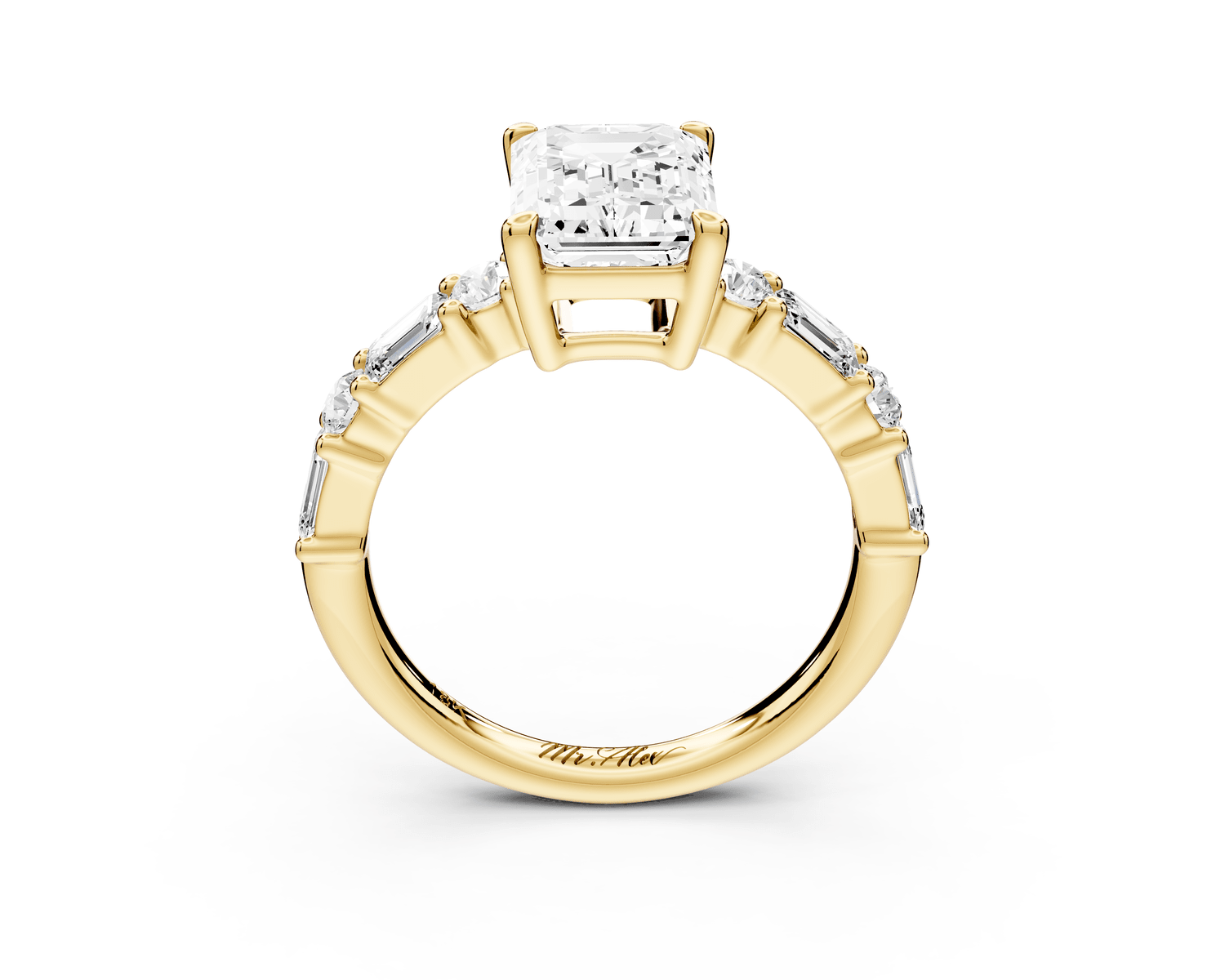 Juliette - 2ct 18k yellow gold emerald with Alternating Round and Emerald 8 - Stone Band Engagement Ring - Mr. Alex Jewelry