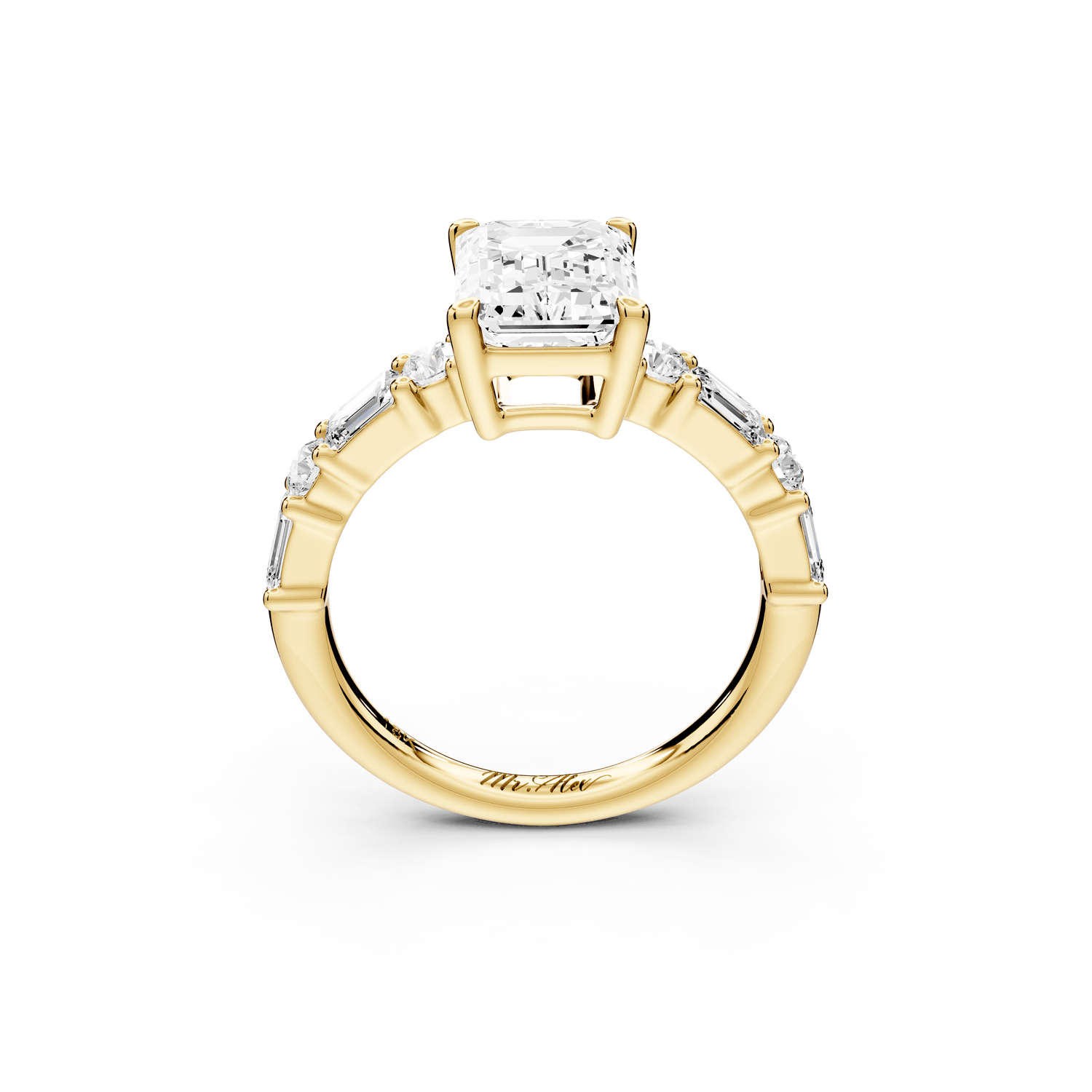 Juliette - 2ct 18k yellow gold emerald with Alternating Round and Emerald 8 - Stone Band Engagement Ring - Mr. Alex Jewelry