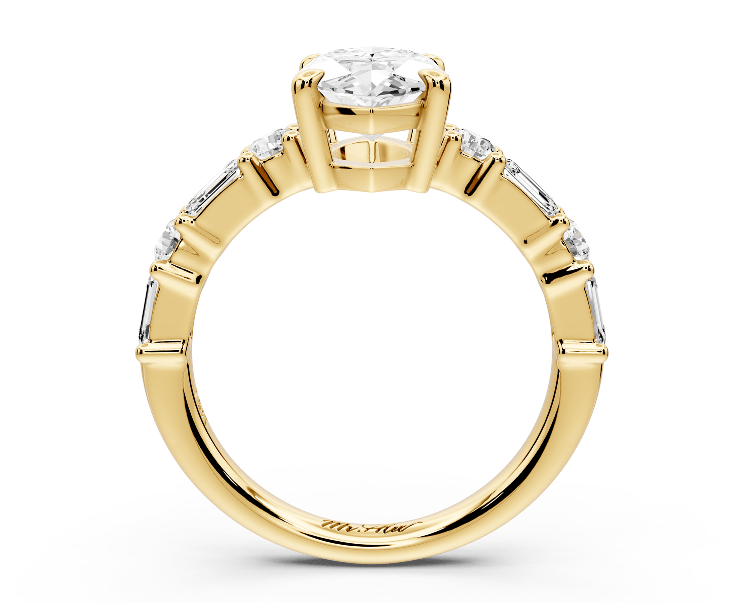 Juliette - 2ct 18k yellow gold marquise with Alternating Round and Emerald 8 - Stone Band Engagement Ring - Mr. Alex Jewelry