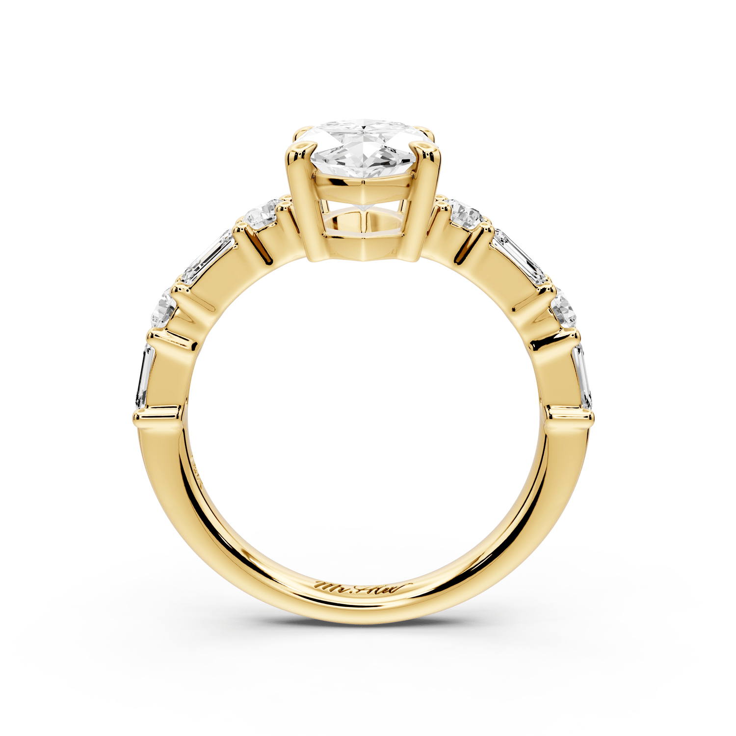 Juliette - 2ct 18k yellow gold marquise with Alternating Round and Emerald 8 - Stone Band Engagement Ring - Mr. Alex Jewelry