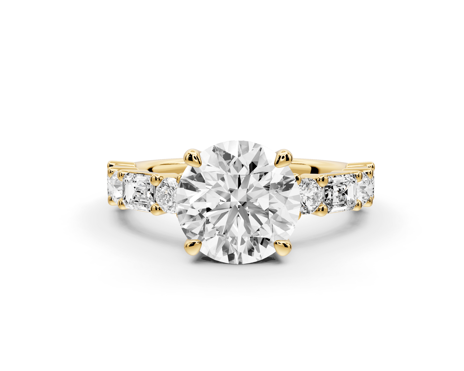 Juliette - 2ct 18k yellow gold round with Alternating Round and Emerald 8 - Stone Band Engagement Ring - Mr. Alex Jewelry