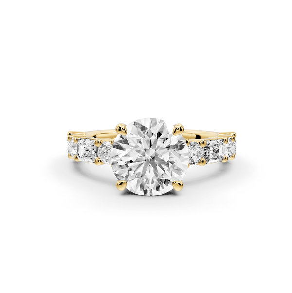 Juliette - 2ct 18k yellow gold round with Alternating Round and Emerald 8 - Stone Band Engagement Ring - Mr. Alex Jewelry