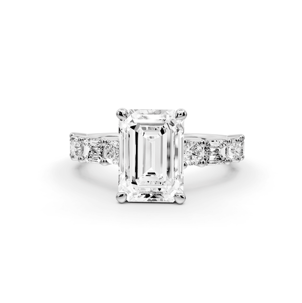 Juliette - 2ct platinum emerald with Alternating Round and Emerald 8 - Stone Band Engagement Ring - Mr. Alex Jewelry